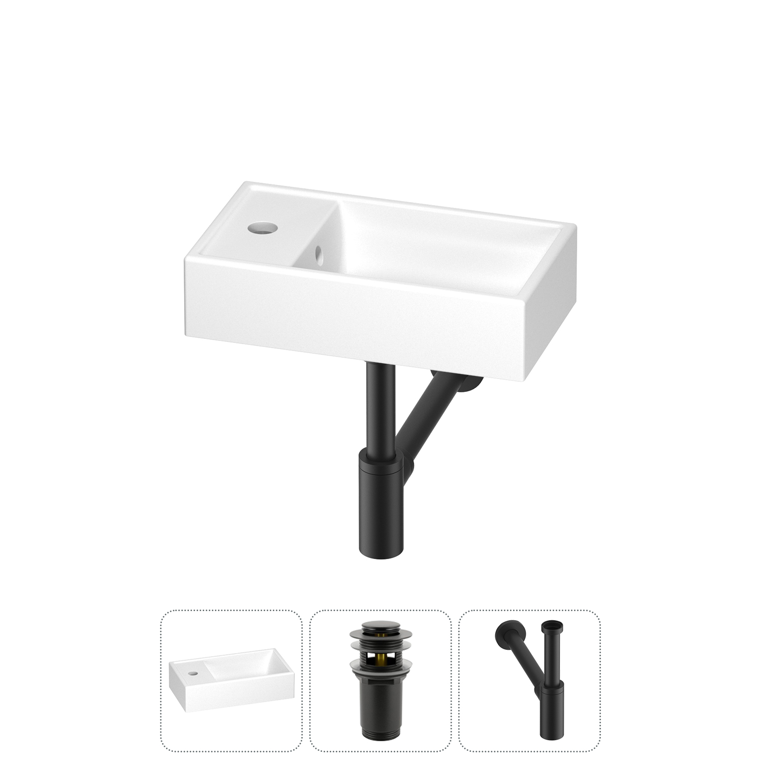 

Раковина Wellsee WC Area 202010492 40х22 с донным клапаном и сифоном (цвет набора матовый черный), Белый, 202010492