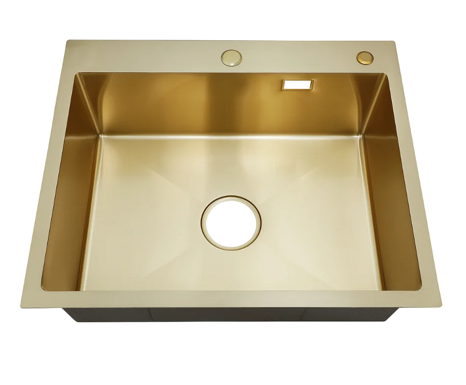 

Мойка кухонная Ростовская Мануфактура Сантехники (РМС) MR-6050G c корзиной и дозатором, золото, Золото матовое, MR-6050G