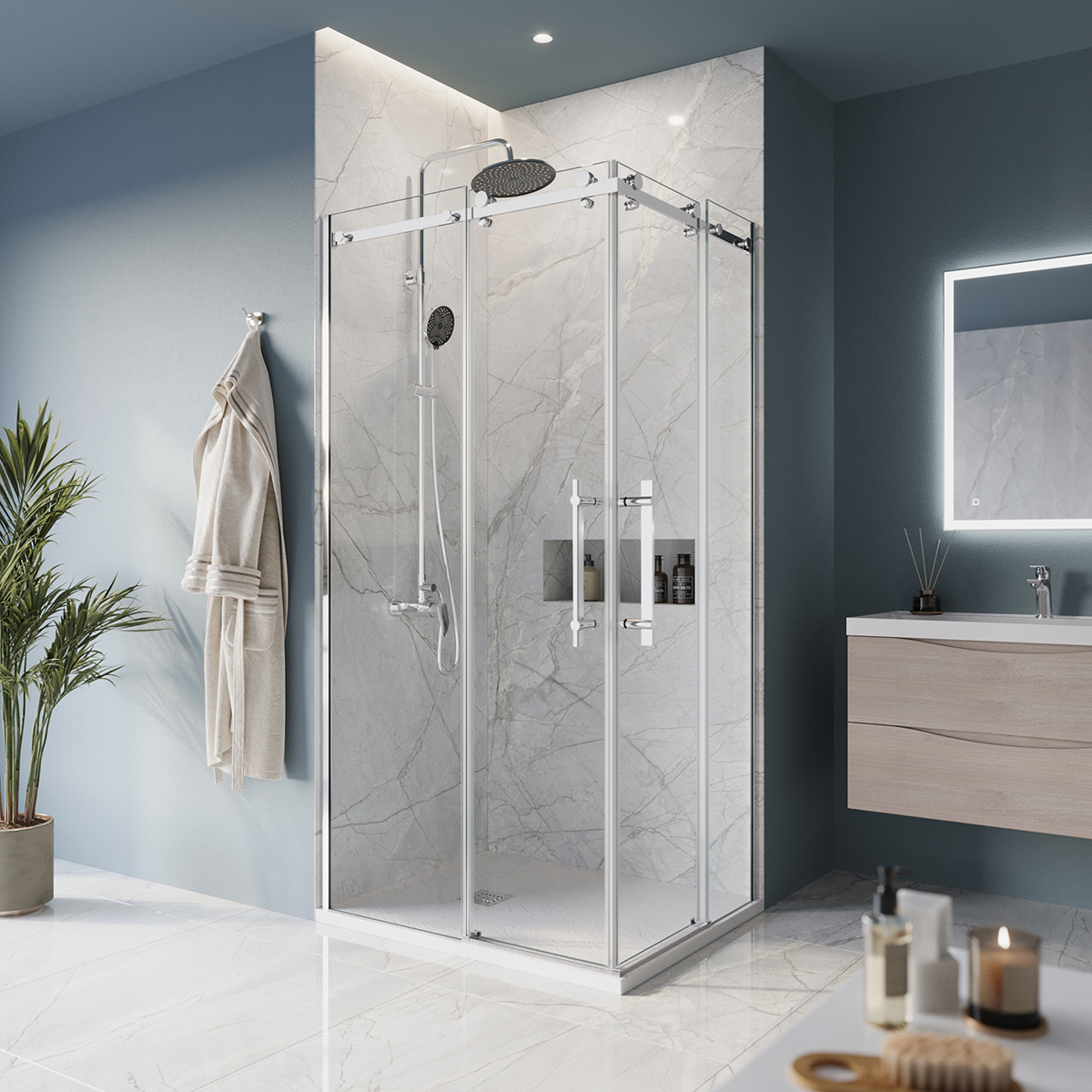 

Душевой уголок BelBagno Marino 100х80 стекло прозрачное, профиль хром, MARINO-AH-2-100/80-C-CR