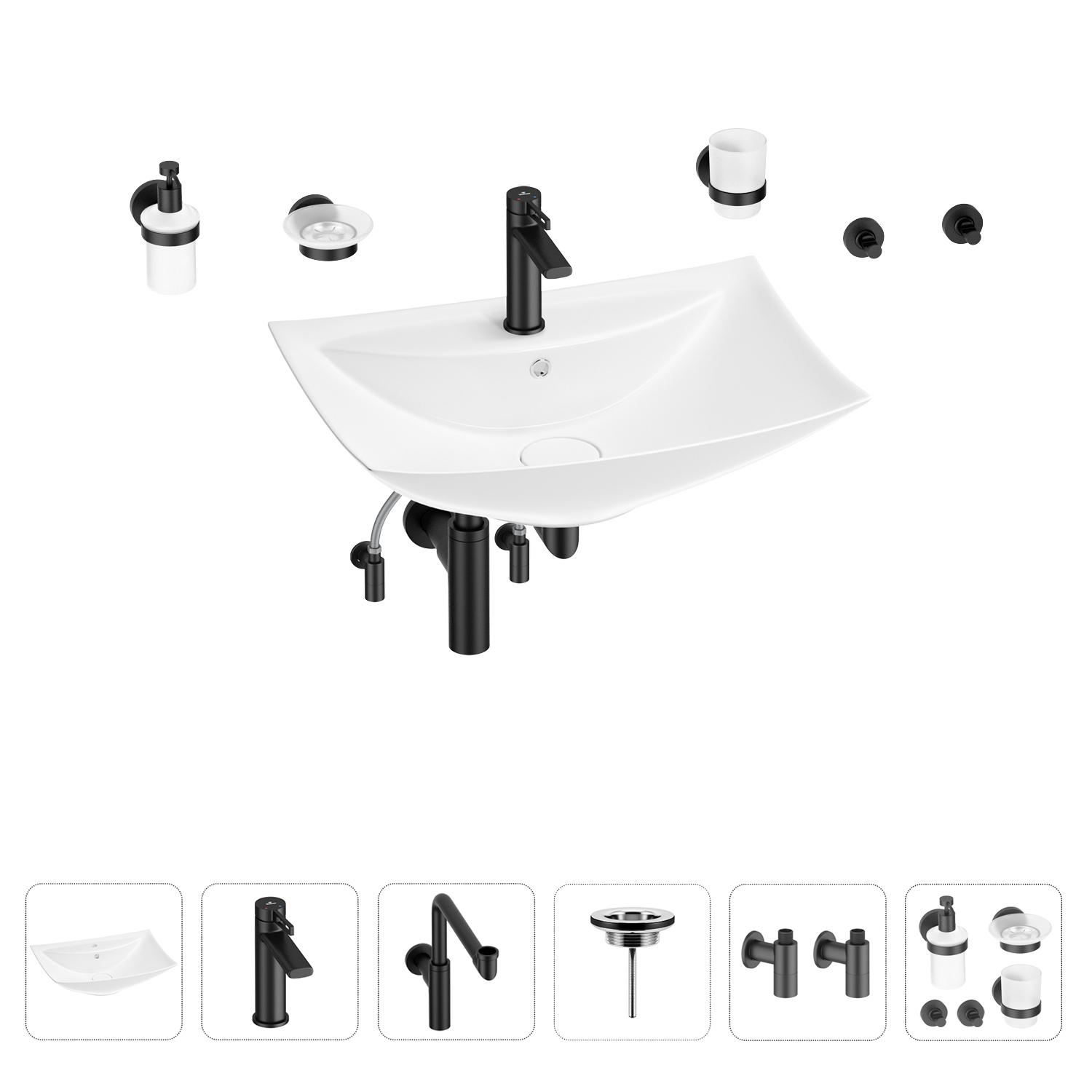 

Раковина для ванной Wellsee Cerulean 201006797 в наборе 9 в 1, Черный, 201006797