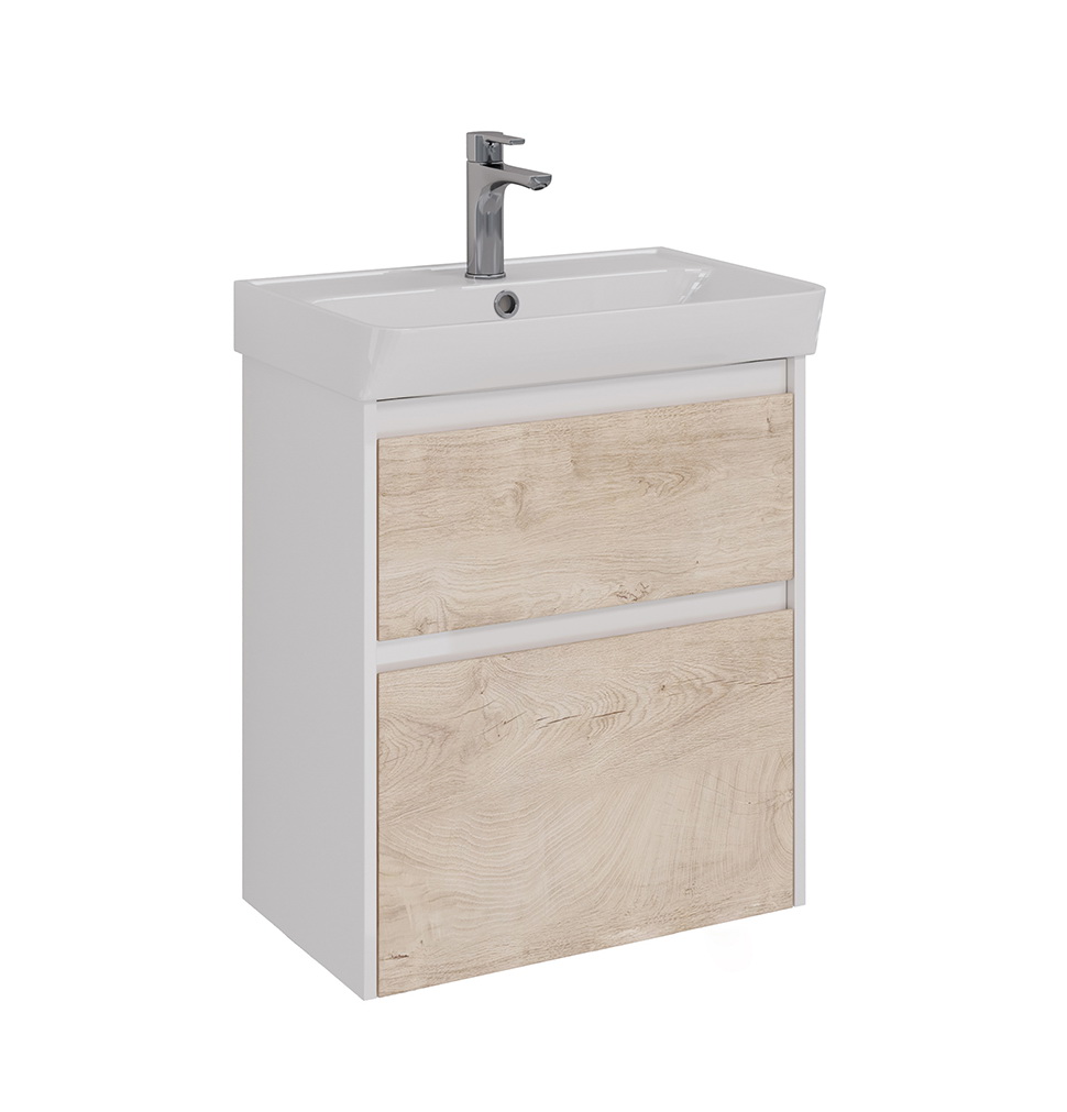 

Тумба с раковиной Lemark Combi 60 универсальная, дуб кантри, белый глянец, Светлое дерево/белый, Combi 60