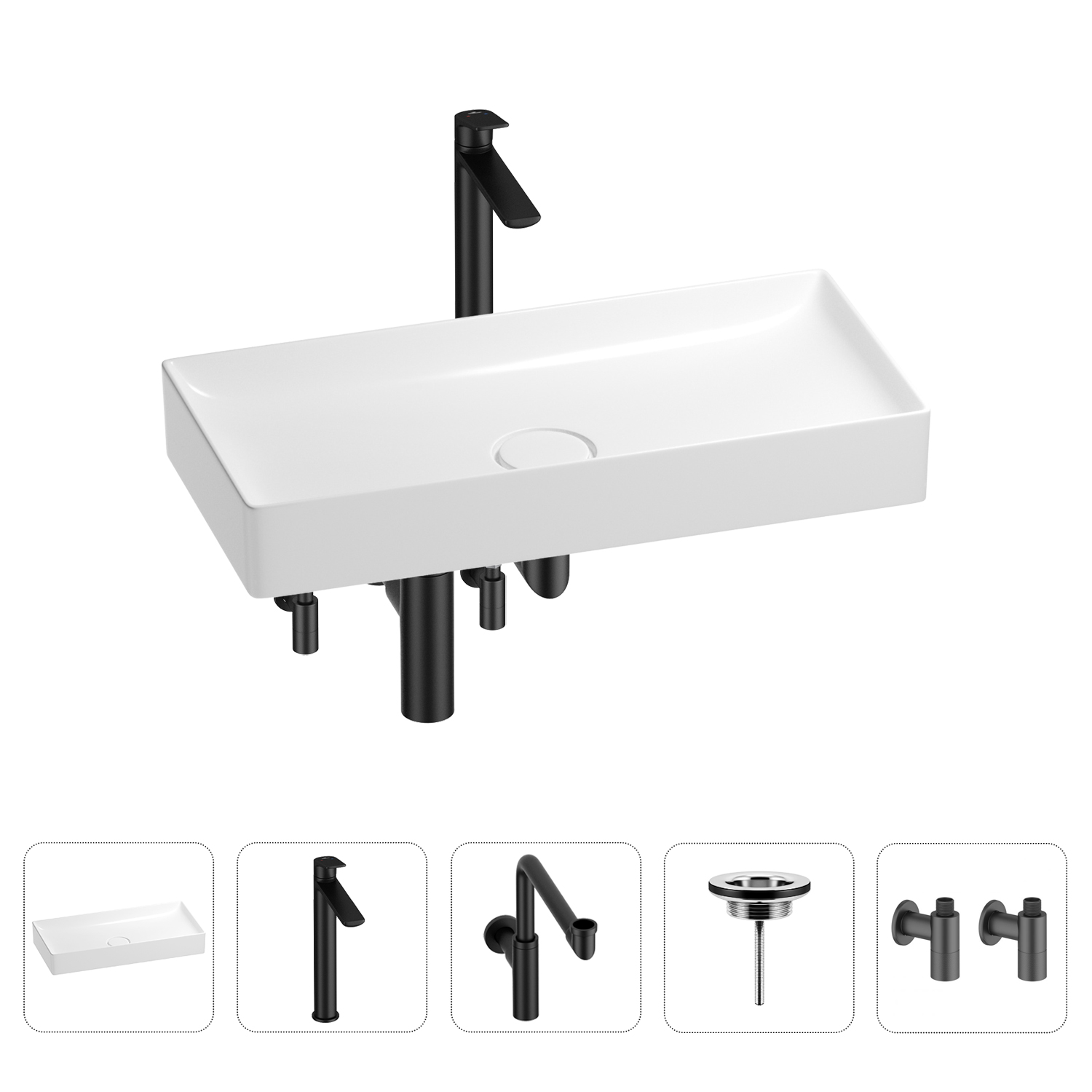 

Раковина для ванной Wellsee Pure BY Wellsee 201004467 в наборе 5 в 1, Черный, 201004467