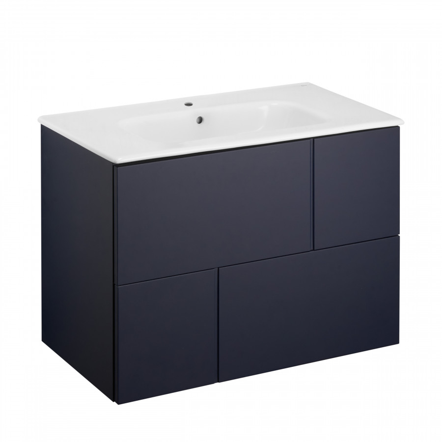 

Тумба с раковиной Roca Luna 80 подвесная, 2 ящика, синий матовый, ZRU9307767