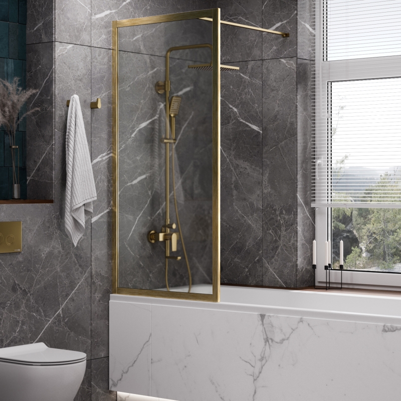 

Шторка на ванну WasserKRAFT Abens 20W01-80 BG Fixed прозрачное стекло, профиль золото матовое, 20W01-80BG