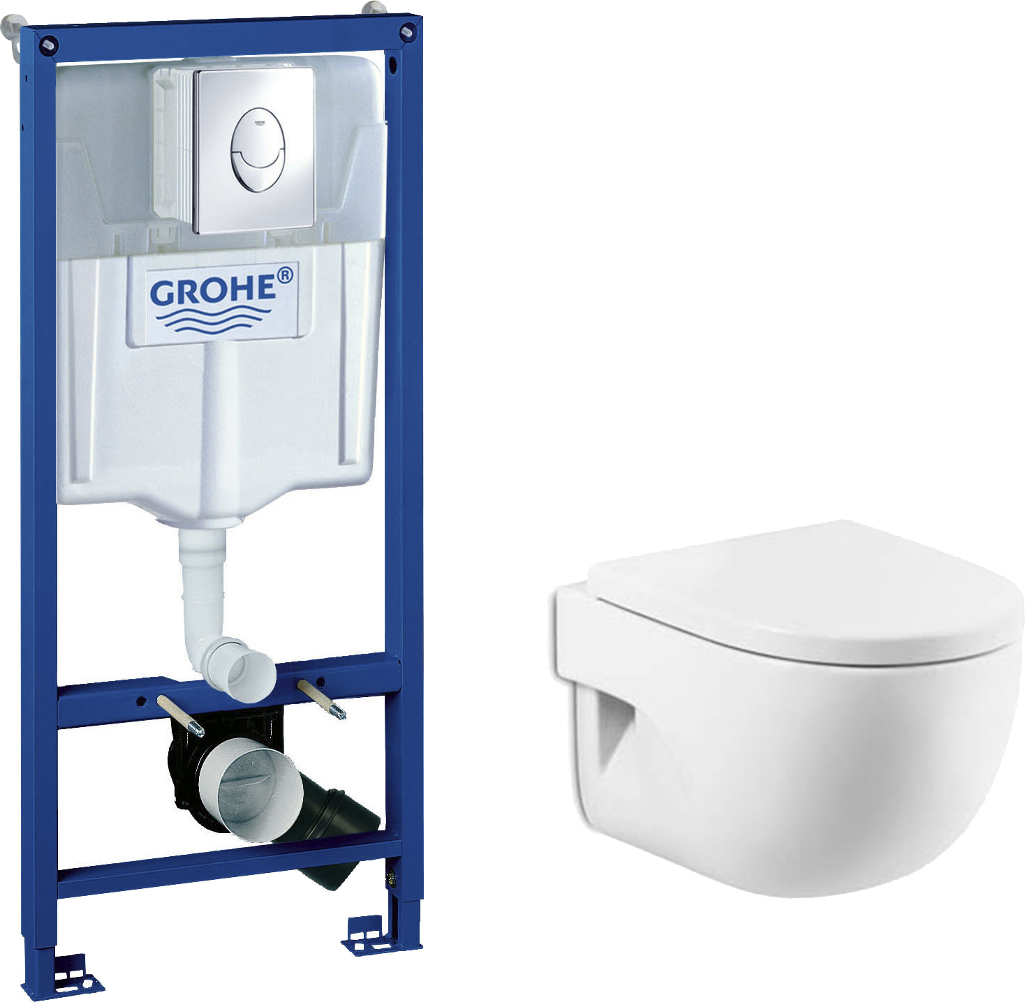 

Комплект инсталляция Grohe Rapid SL 38721001 3в1 с кнопкой смыва + унитаз Roca Meridian 346248000, Синий, Meridian