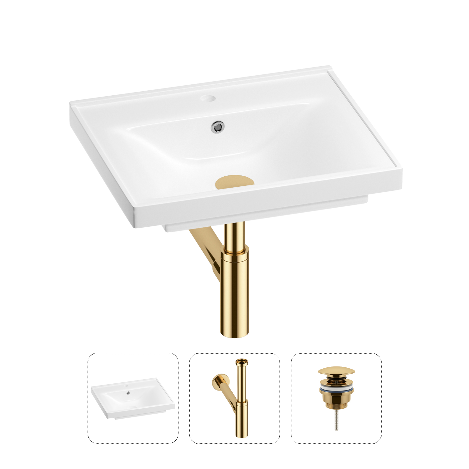 

Раковина для ванной Wellsee FreeDom 201001418 в наборе 3 в 1, Золотой, 201001418