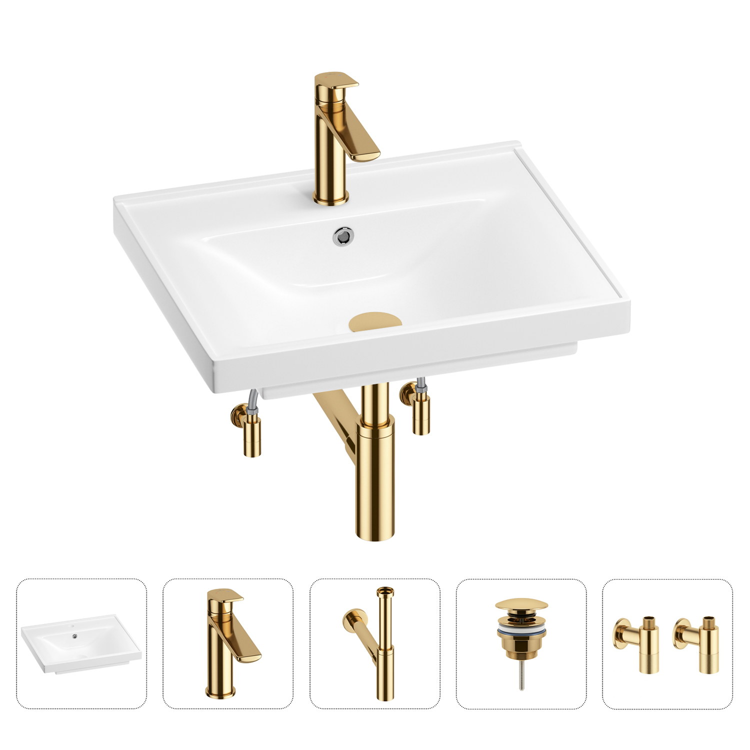 

Раковина для ванной Wellsee FreeDom 201004858 в наборе 5 в 1, Золотой, 201004858