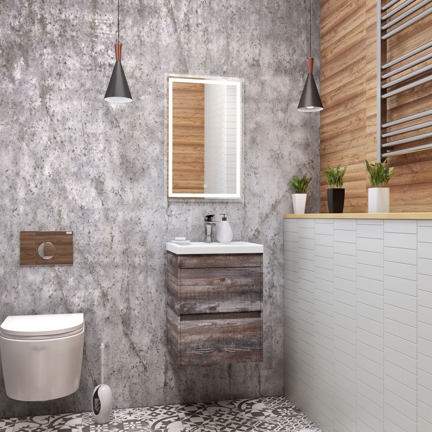

Тумба с раковиной Art&Max Family-400-2C-SO-PE Pino Esotica, подвесная, Бежево-серый, Family-400-2C-SO-PE