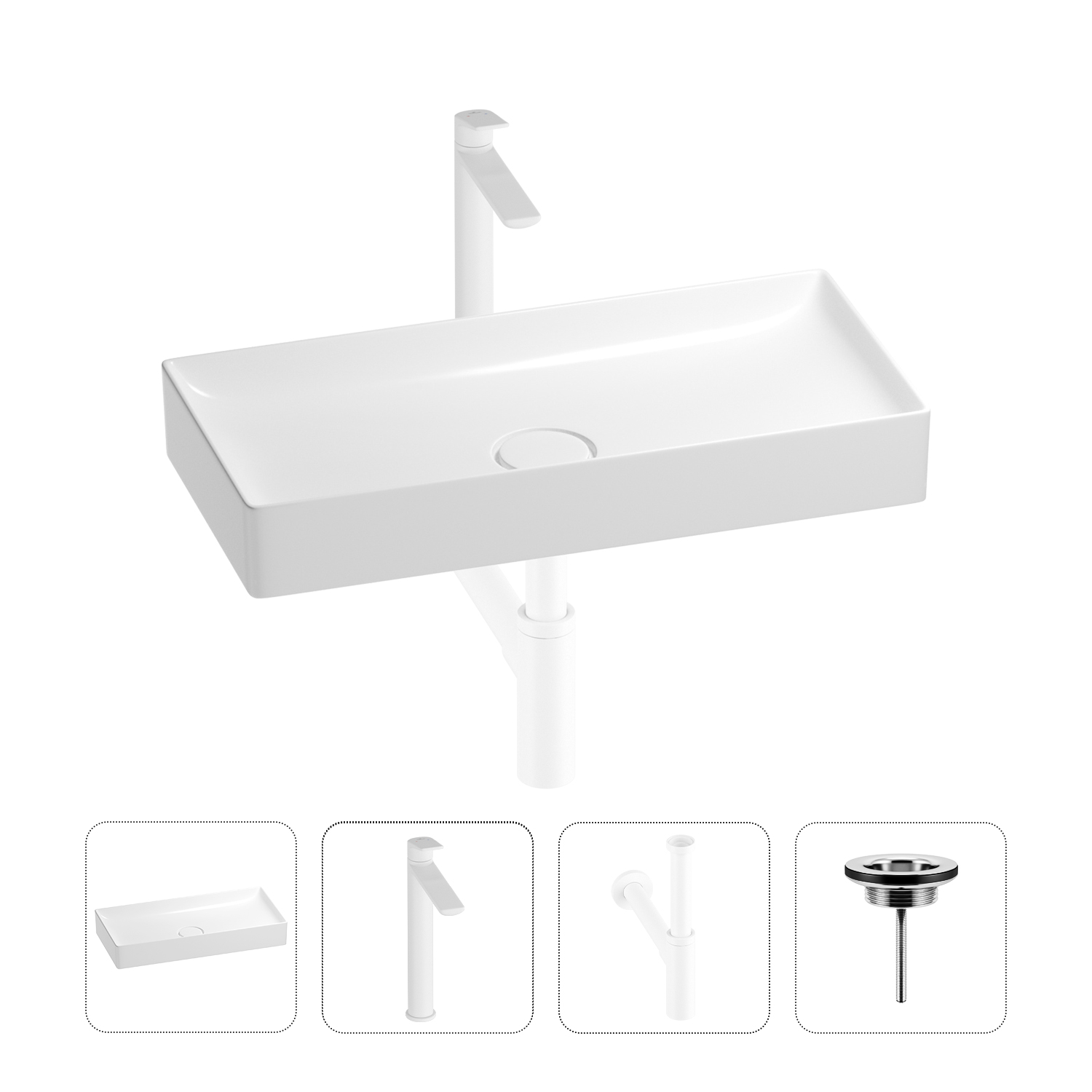 

Раковина для ванной Wellsee Pure BY Wellsee 201002765 в наборе 4 в 1, Белый, 201002765