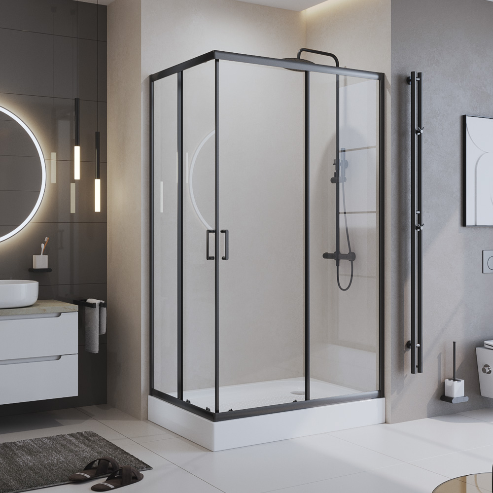 

Душевой уголок BelBagno Uno-195 AH 2 100/80 C NERO профиль черный, стекло прозрачное