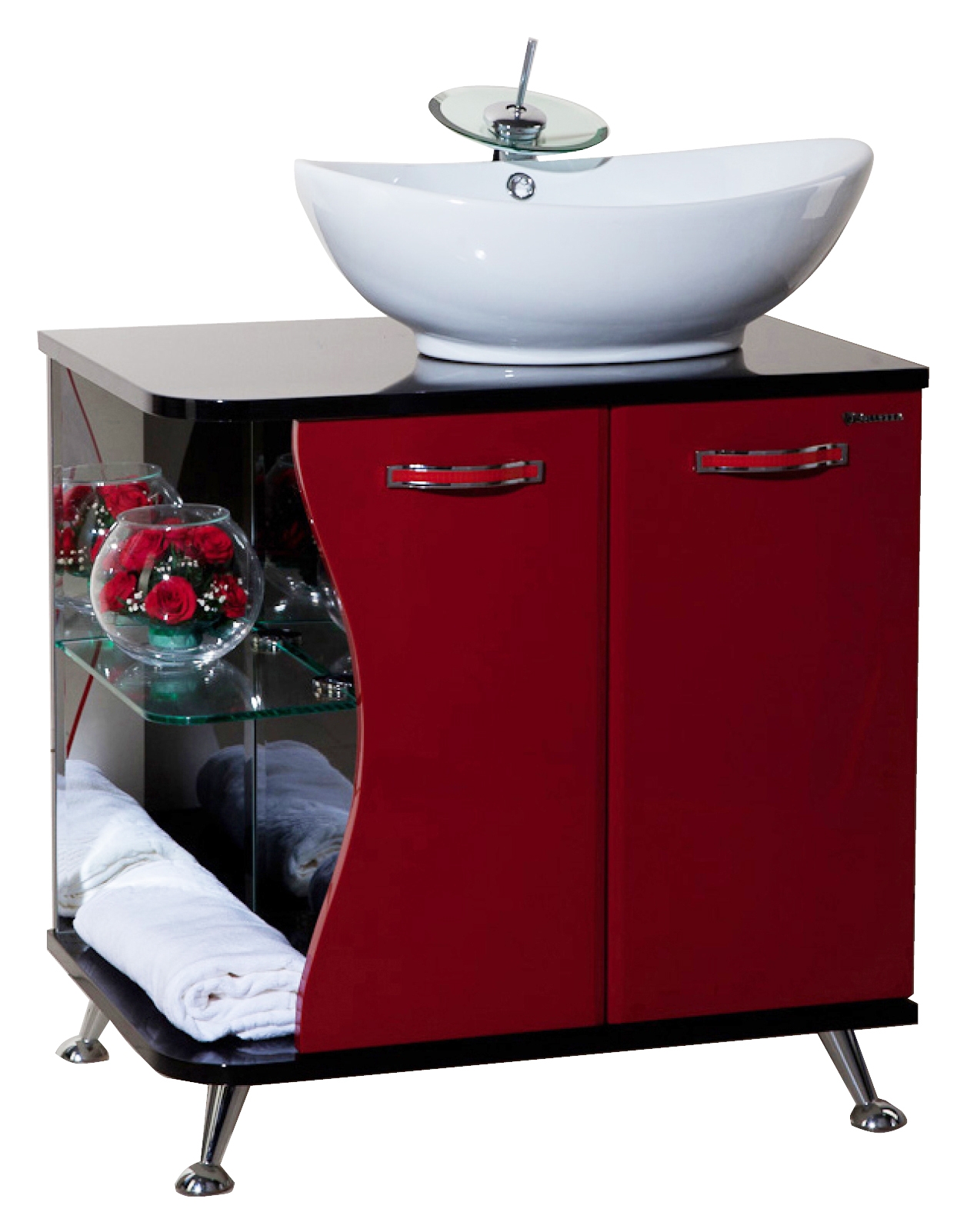 

Тумба с раковиной Bellezza Рио 70 R красная с черным, Красный, Рио 70