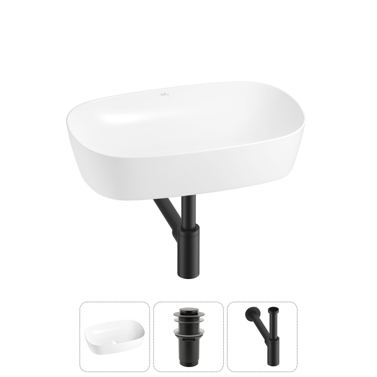 

Раковина накладная Wellsee Ground Breaking 20212354R в наборе 3 в 1, Белый, 20212354R