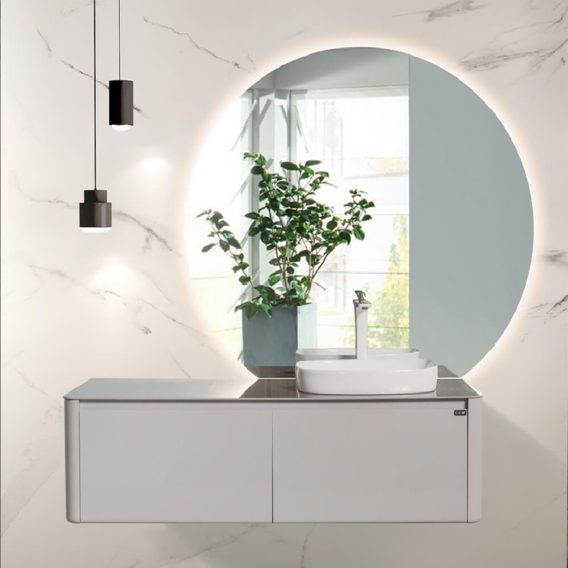 

Тумба со столешницей Black&White Universe 140 R подвесная 7838 glossy light grey/8885 armani ash, Серый / белый, 140 R