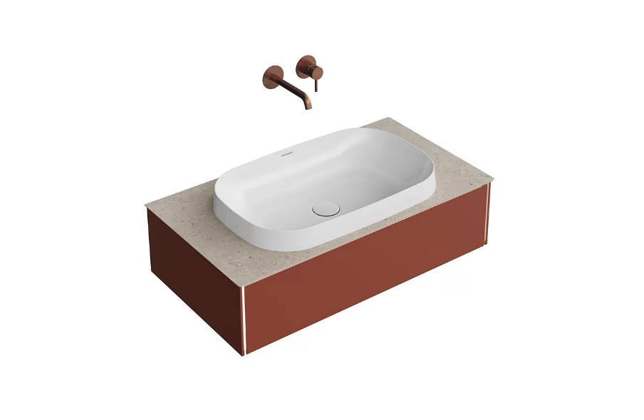 

Тумба с раковиной Kerama Marazzi Magica 90 подвесная, со столешницей, венецианский красный матовый (белая раковина), MA.90.1/VR.M