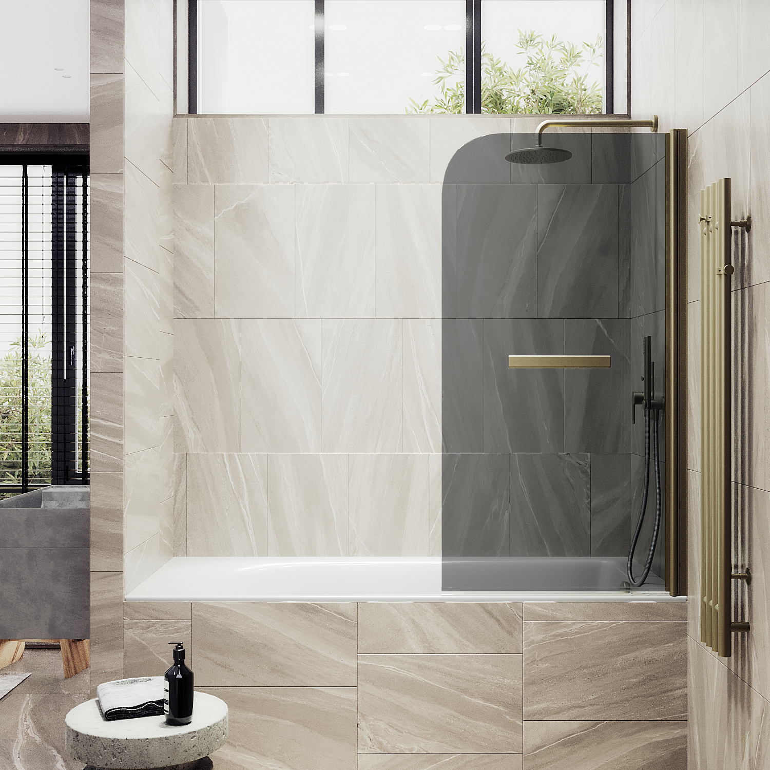 

Шторка на ванну Maybah Glass MGV-779-2 60х140 см, профиль бронза, стекло графит, MGV-779-2