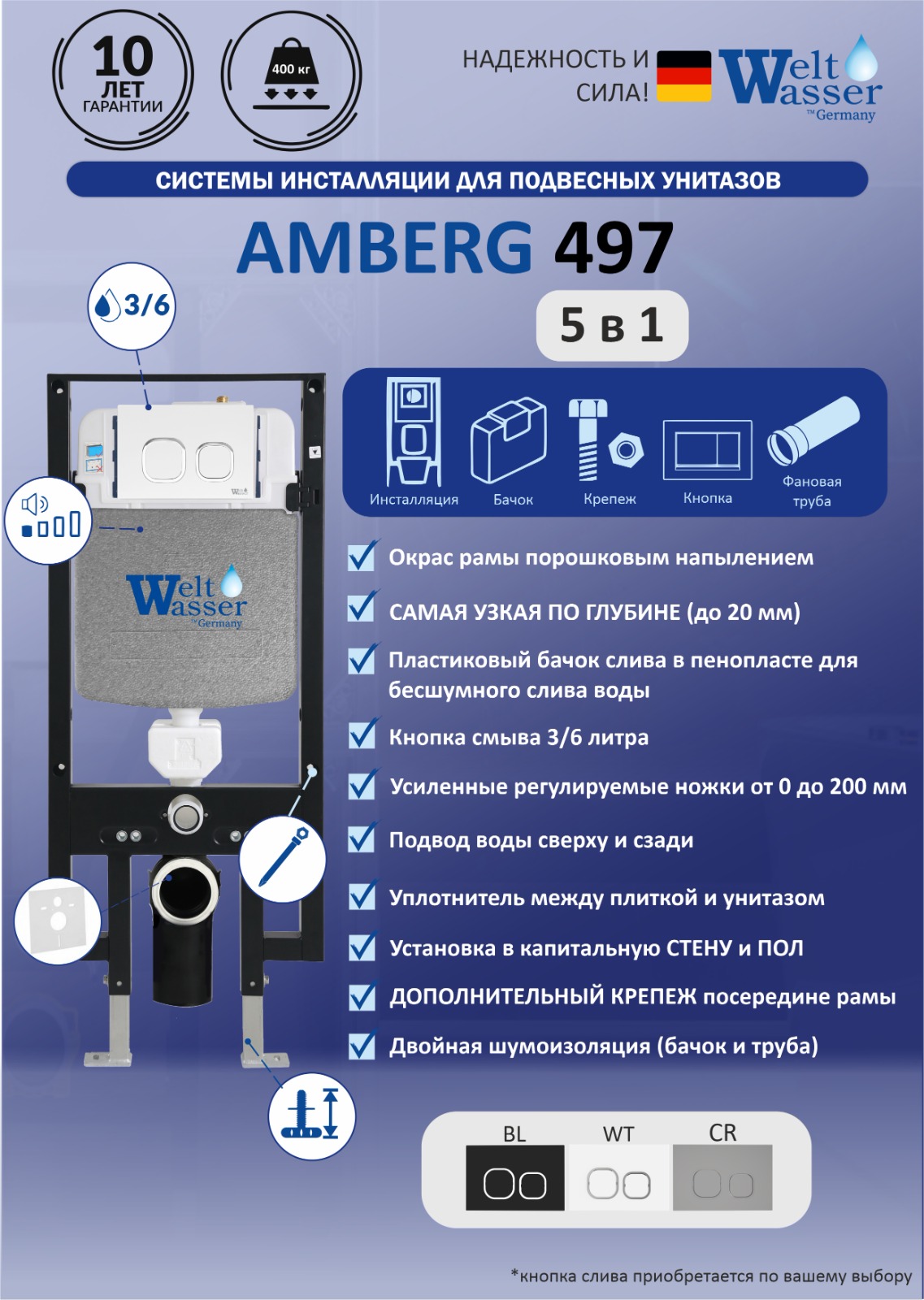 

Инсталляция для унитаза WeltWasser WW INS Amberg 497 без кнопки, Черный, Amberg 497