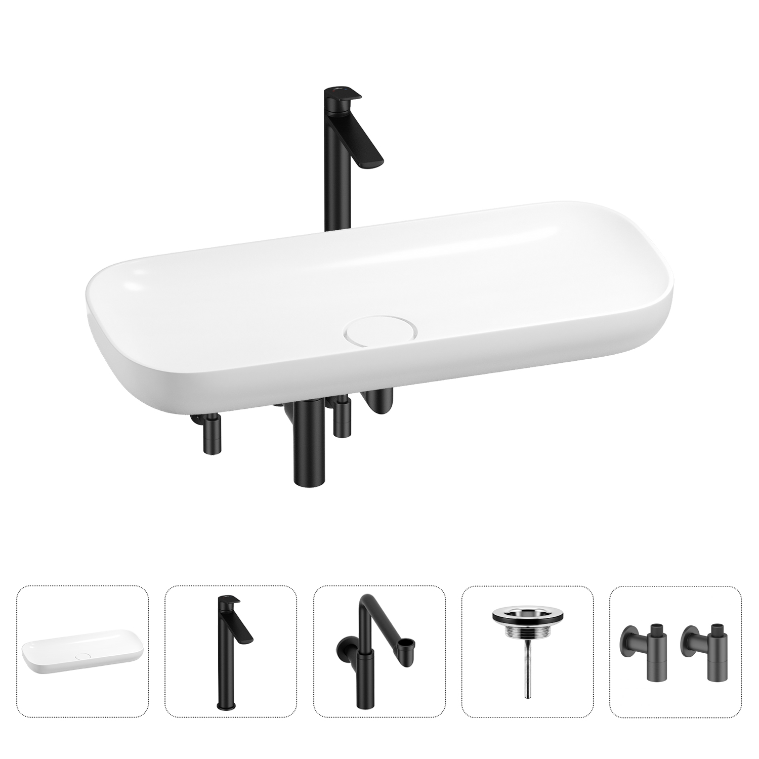 

Раковина для ванной Wellsee Croquis 201004042 в наборе 5 в 1, Черный, 201004042