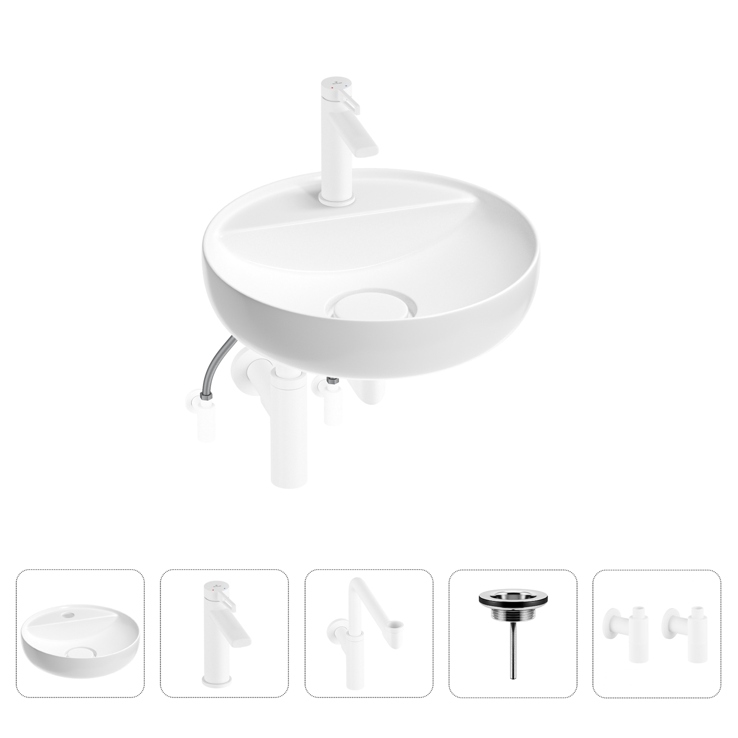 

Раковина для ванной Wellsee Chalice Perfection 201004350 в наборе 5 в 1, Белый, 201004350