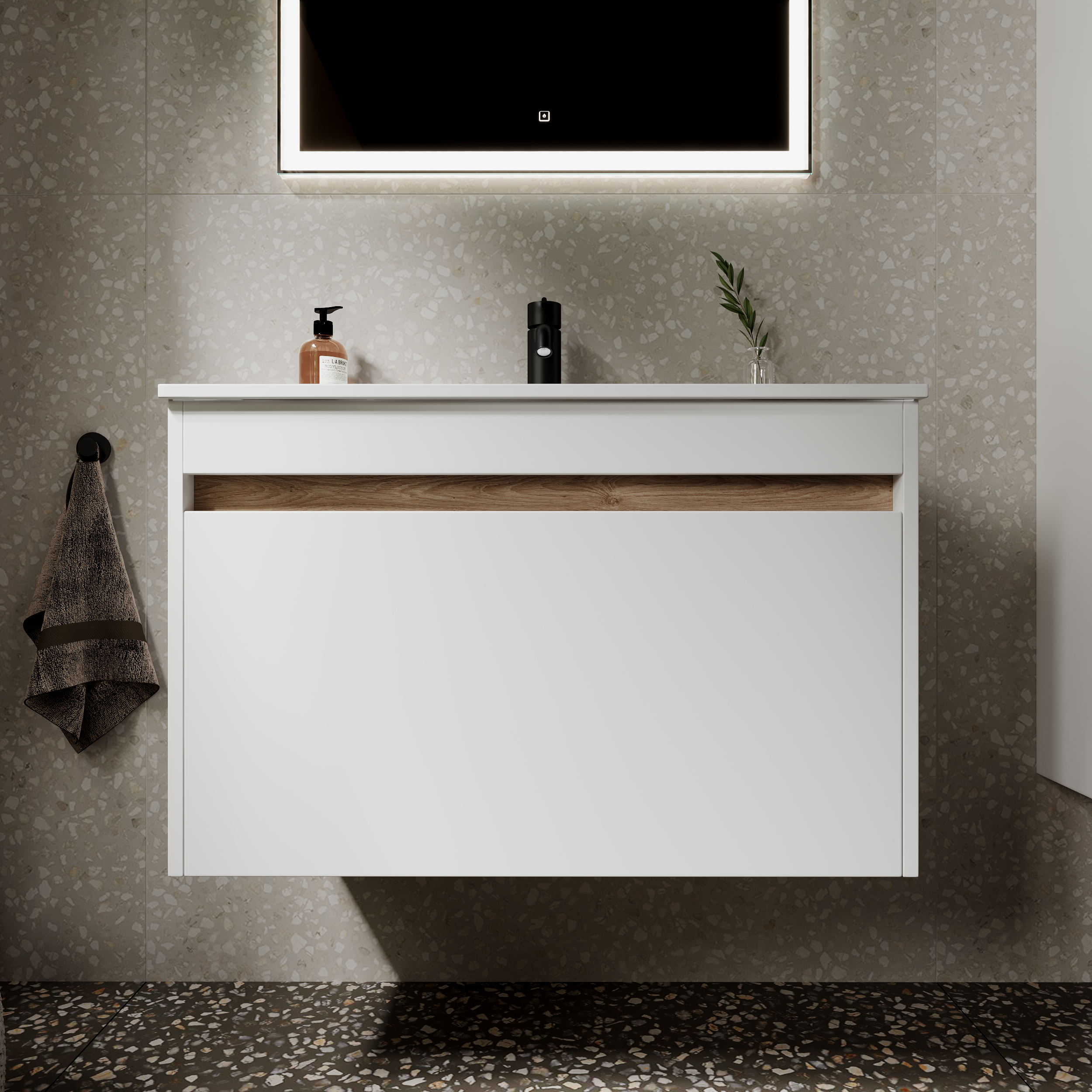 

Тумба с раковиной Sancos Smart 80 подвесная, белый глянец, Белый глянцевый, SM80W