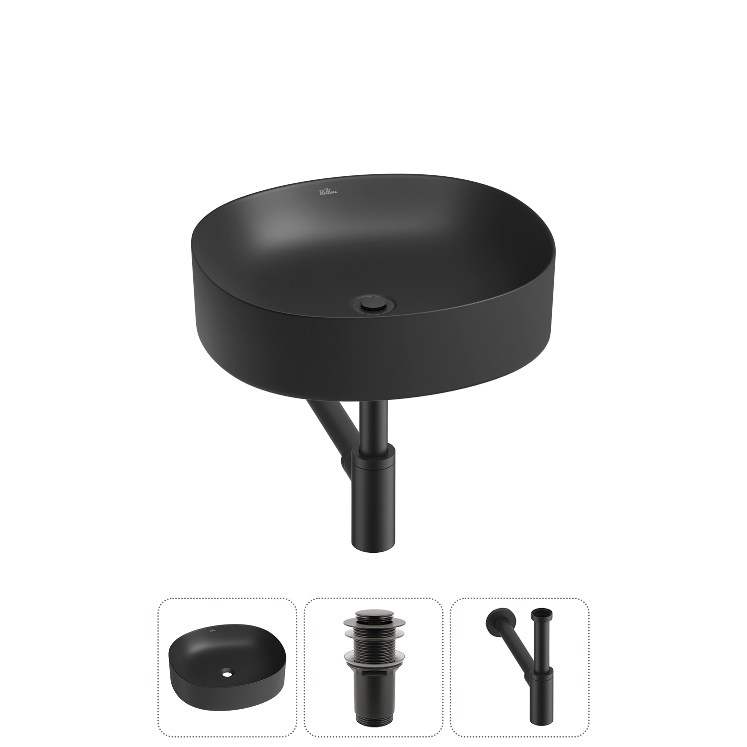 

Раковина накладная Wellsee Belle Spa 2.0 20212541R в наборе 3 в 1, Черный, 20212541R