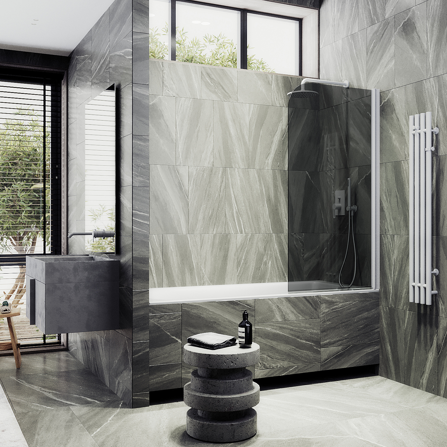 

Шторка на ванну Maybah Glass MGV-608-1 50х140 см, профиль белый, стекло графит, MGV-608-1