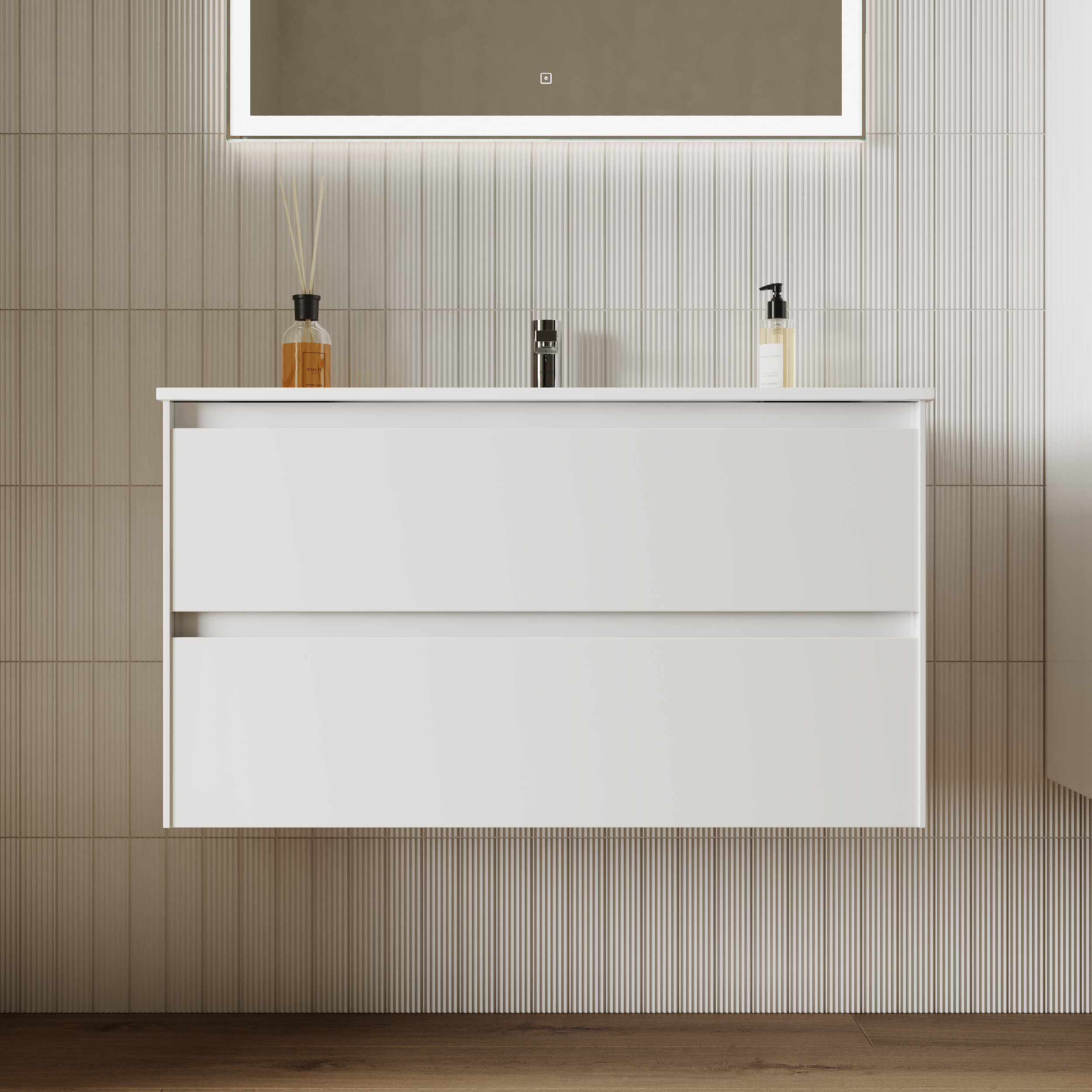 

Тумба с раковиной Sancos Cento 90 подвесная, белый глянец, Белый глянцевый, CN90W