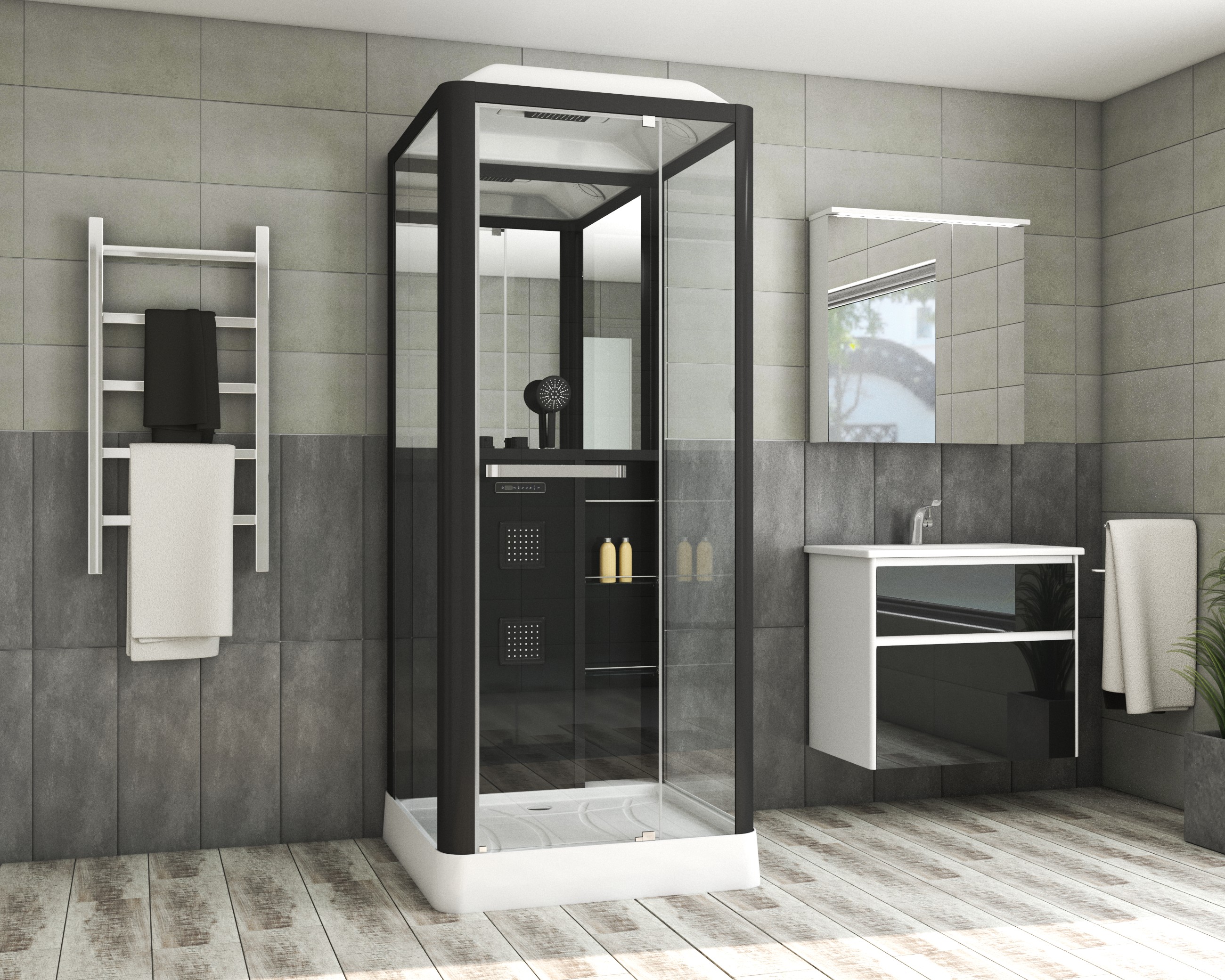 

Душевая кабина Grossman GR221 90x90x225 черная, GR221