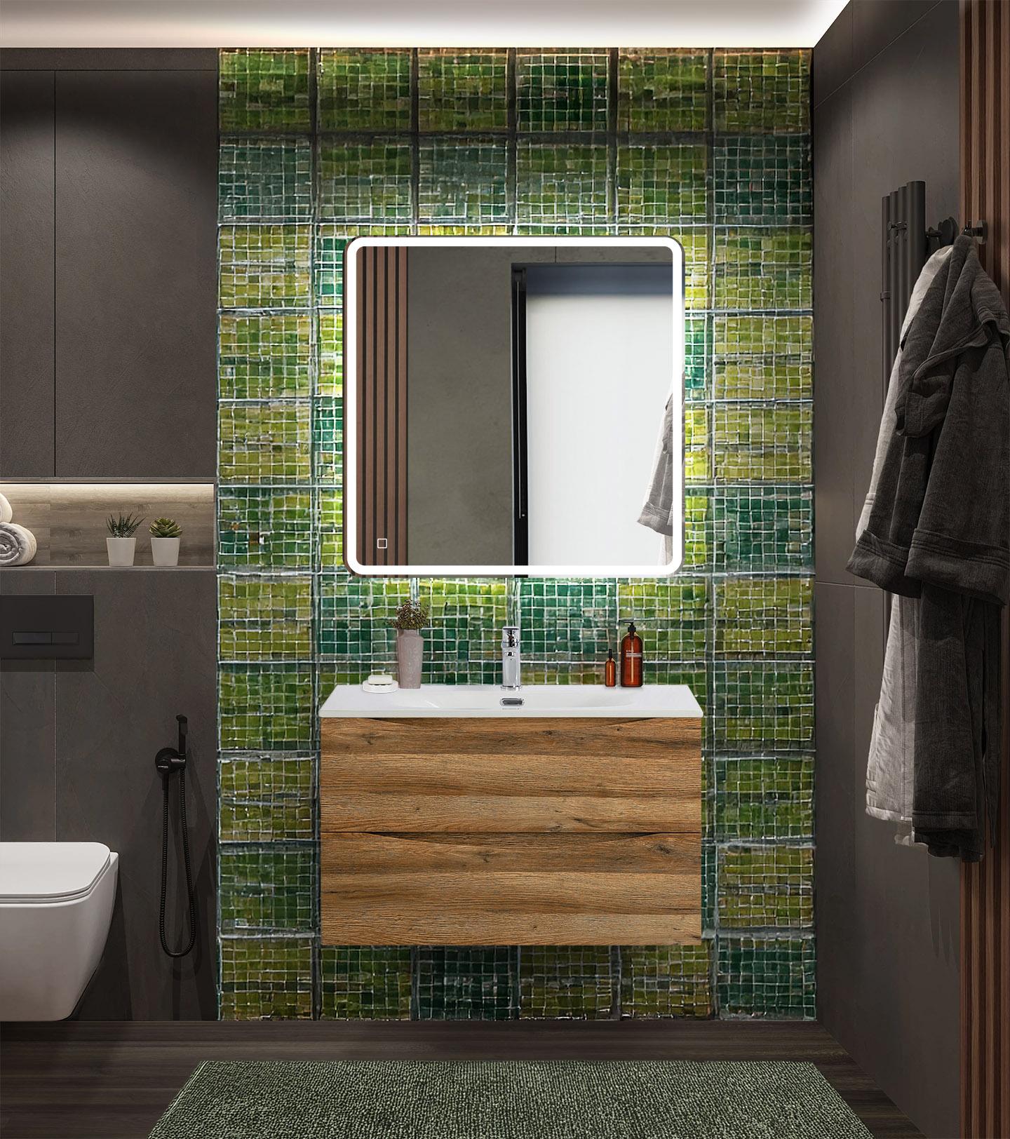 

Мебель для ванной BelBagno Marino-Cer-N 80 подвесная, 2 ящика, Rovere Rustico, Дерево, MARINO-CER-N-800-2C-SO-RR-P