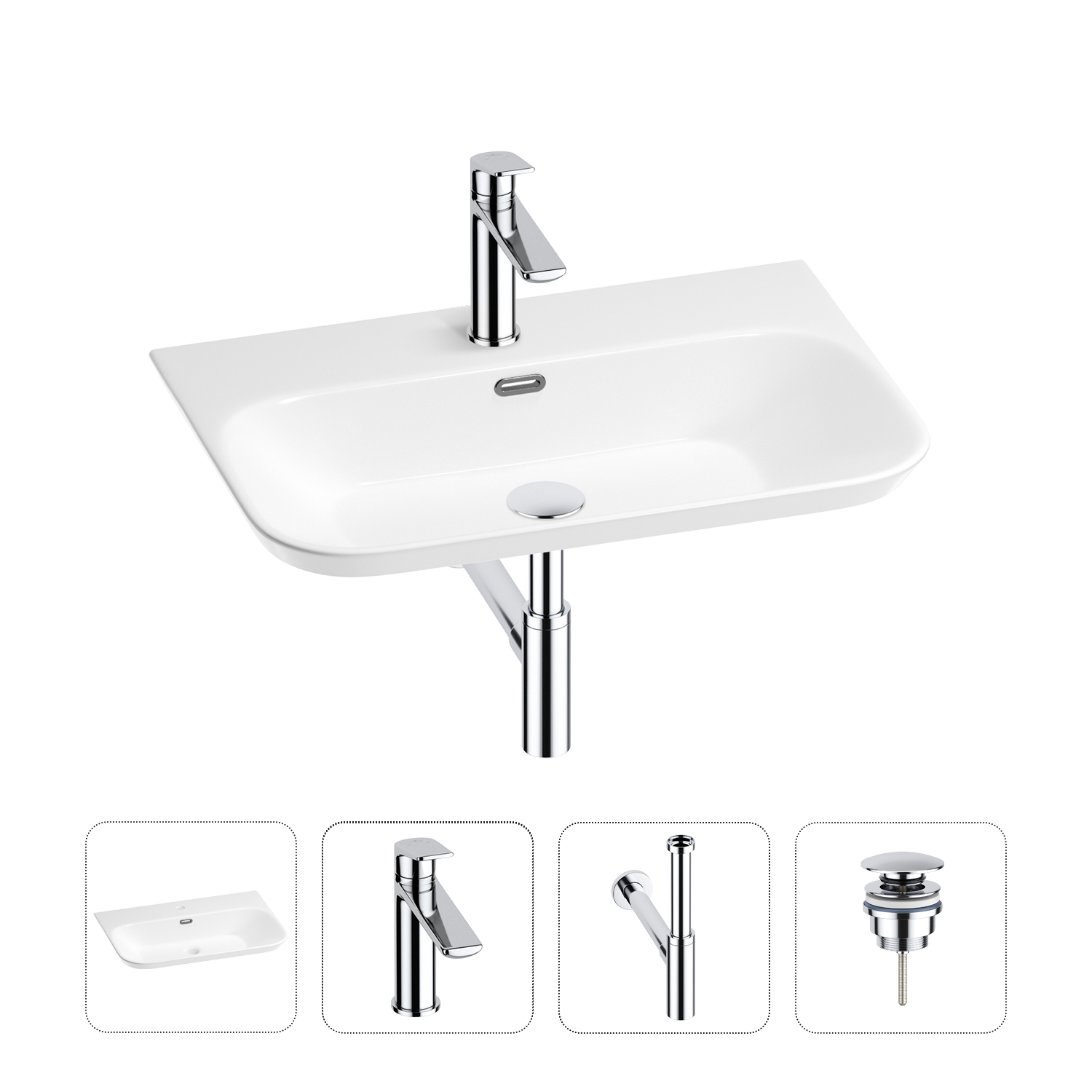 

Раковина для ванной Wellsee Eclatant 2.0 201003781 в наборе 4 в 1, Нержавеющая сталь, 201003781