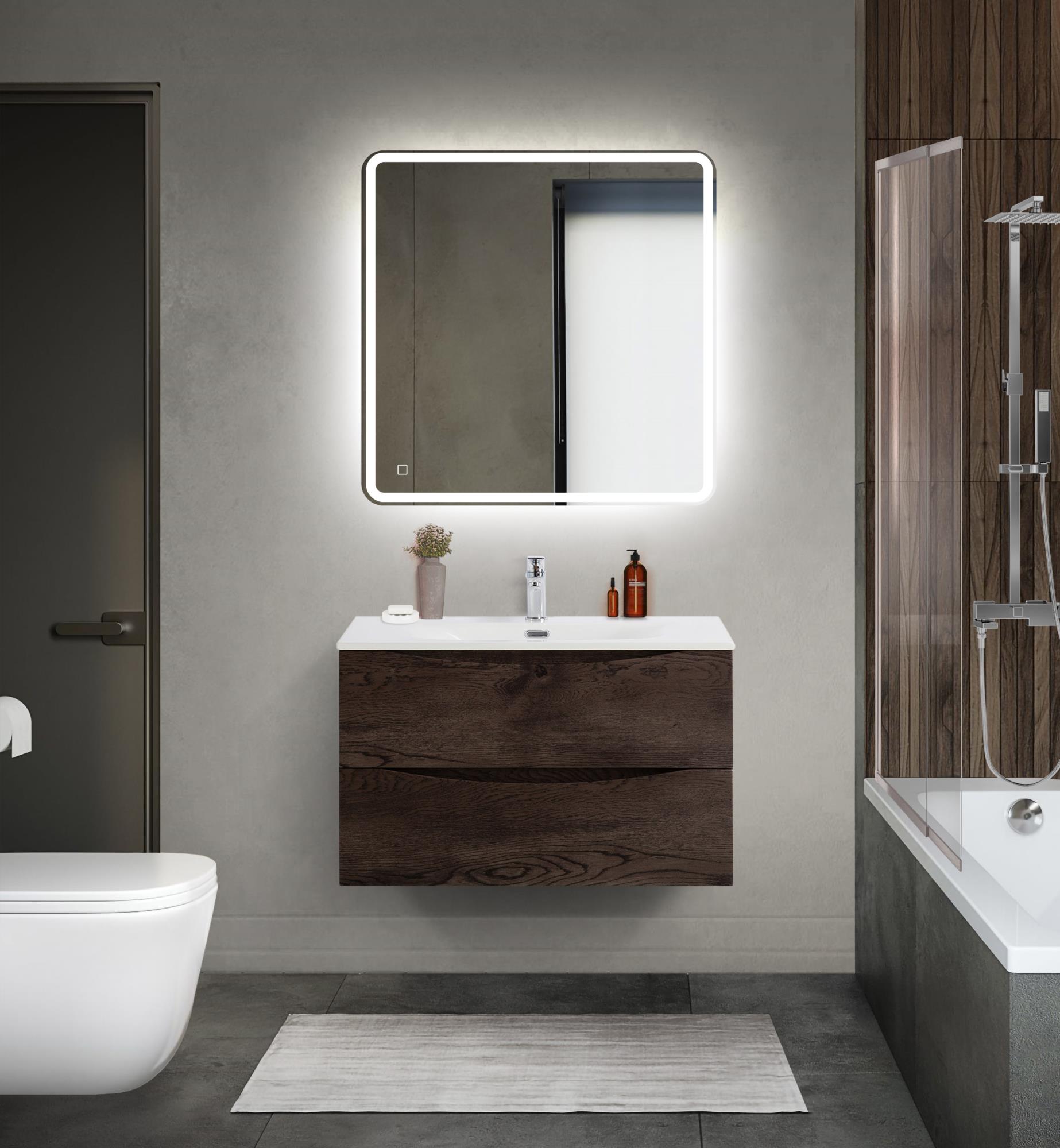 

Мебель для ванной BelBagno Marino-Cer-Mini 80 подвесная, 2 ящика, Rovere Nature Grigio, Темное дерево, MARINO-CER-MINI-800-2C-SO-RNG-P