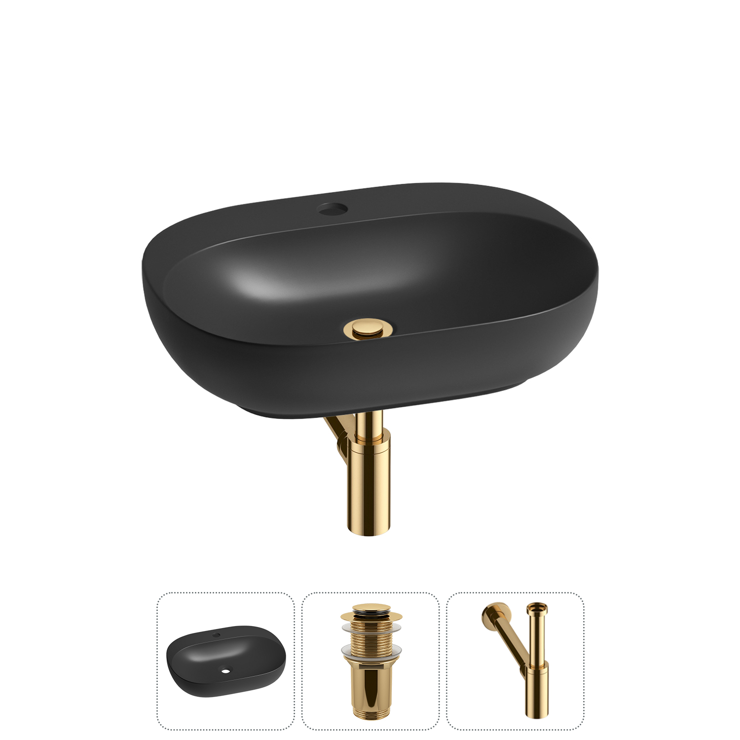 

Накладная или подвесная раковина для ванной Wellsee Pro Line 20212442R в наборе 3 в 1, Черный, 20212442R