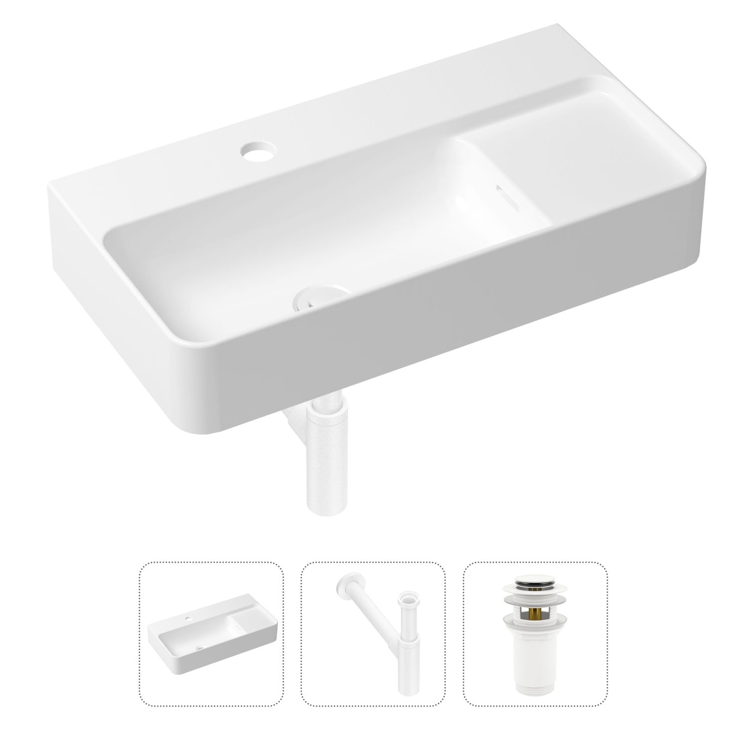 

Комплект 3 в 1 Lavinia Boho Bathroom Sink 21520530: накладная фарфоровая раковина 60 см, металлический сифон, донный клапан, Белый, 21520530