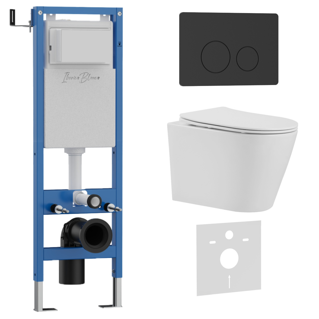 

Комплект 3 в 1 Iberica Blanca инсталляция 40 см, унитаз BURGOS ALTO IB.BRA.234.1B1, клавиша смыва черный матовый IB.B081.002.003, Глянцевый белый, IB.001M.BRA.234.812