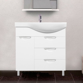 

Тумба с раковиной Style Line Жасмин 82 L белая, с бельевой корзиной, Белый, Жасмин 82 L