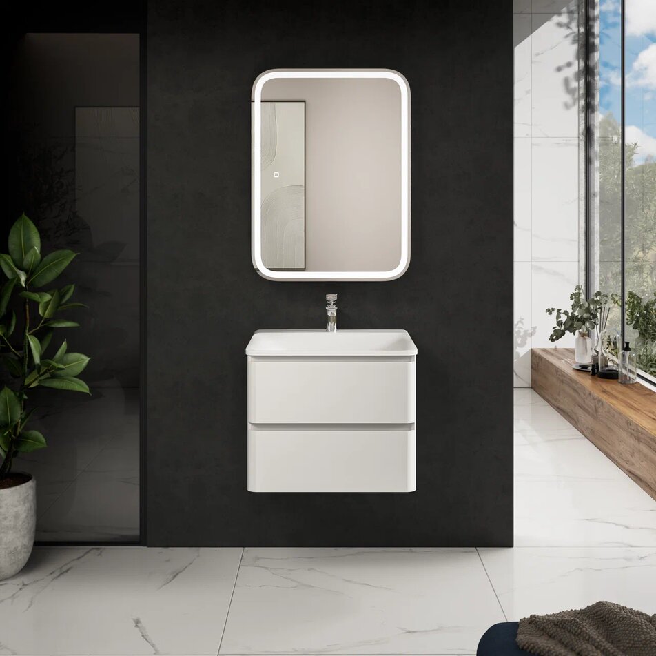 

Тумба с раковиной AQUAme S4 60 подвесная, 2 ящика, белый глянец, AQM900460WH