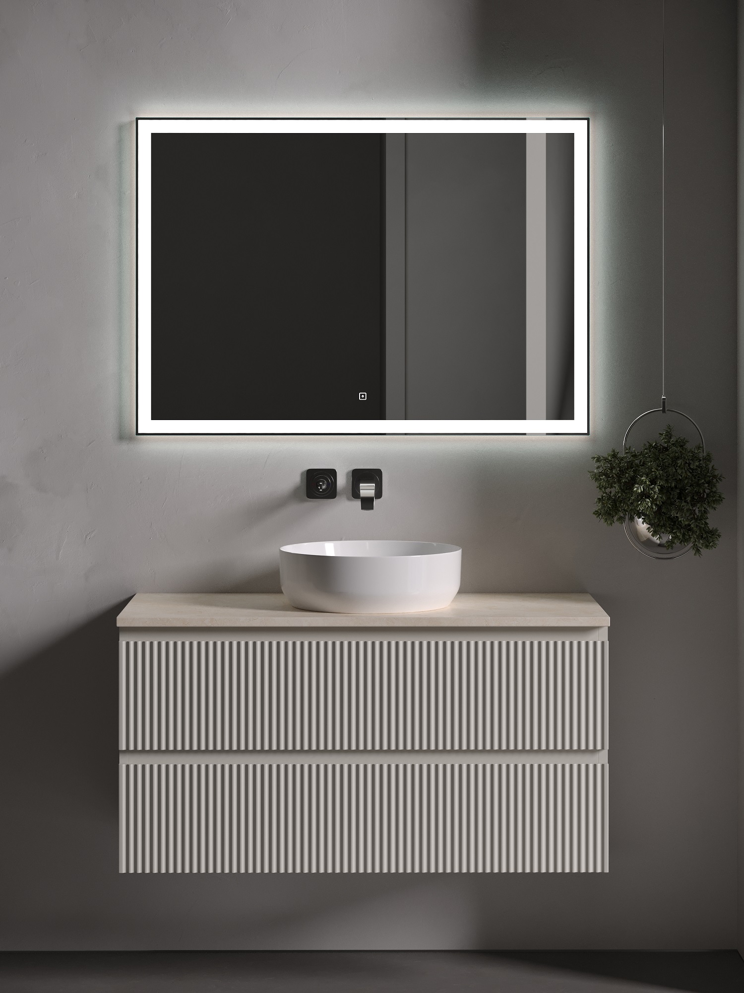 

Мебель для ванной Sancos Snob R 100 подвесная, столешница kreman, Beige Soft (без отверстия под смеситель), Бежевый, Snob R SNR100CE