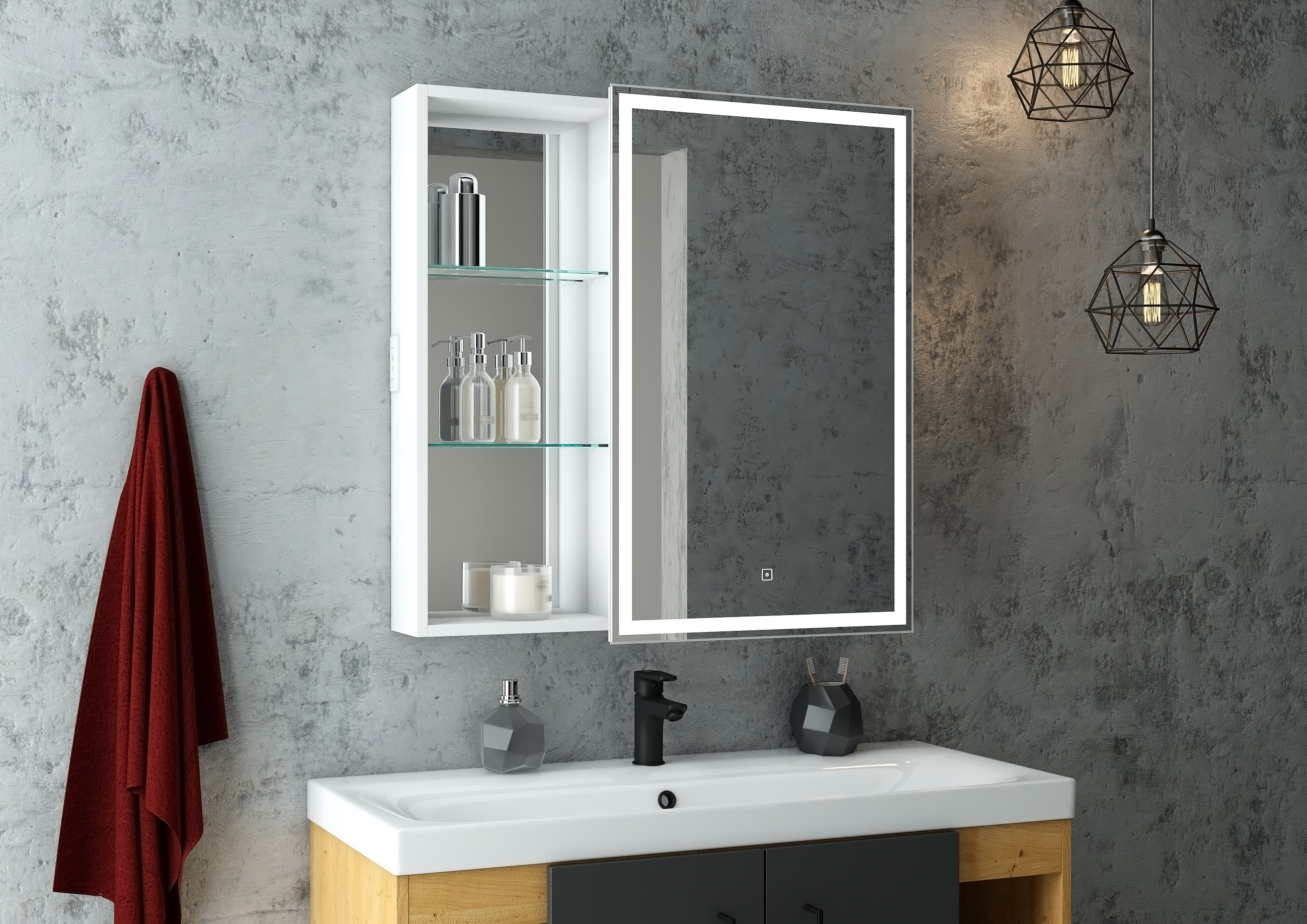

Зеркало-шкаф Bellezza Марта 80х80 R с подсветкой, белый, Марта 4646613021016