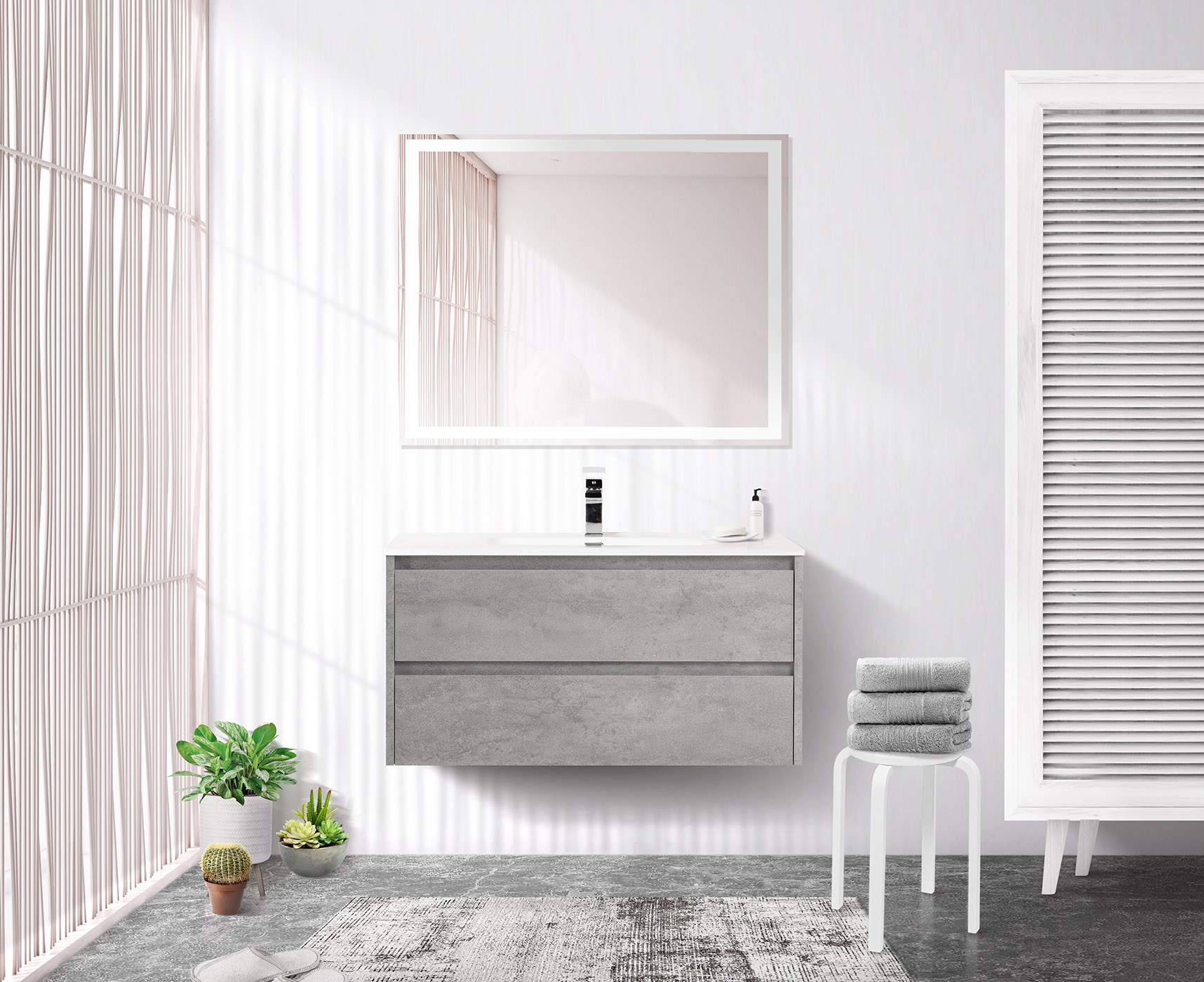 

Мебель для ванной Belbagno Kraft 80 подвесная, 2 ящика, Cemento Grigio, KRAFT-800-2C-SO-CG