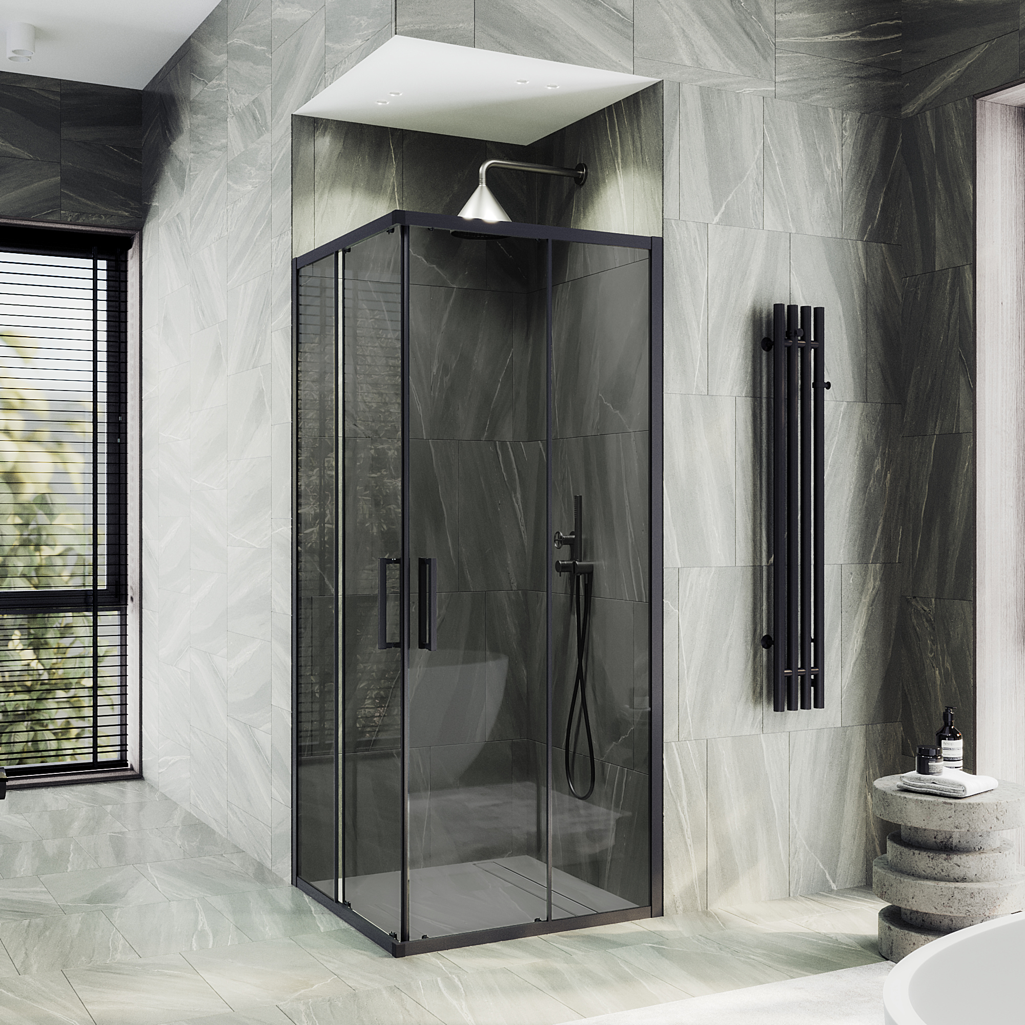 

Душевой уголок Maybah Glass MGY-1334-6 100х100 профиль черный, стекло графит, MGY-1334-6