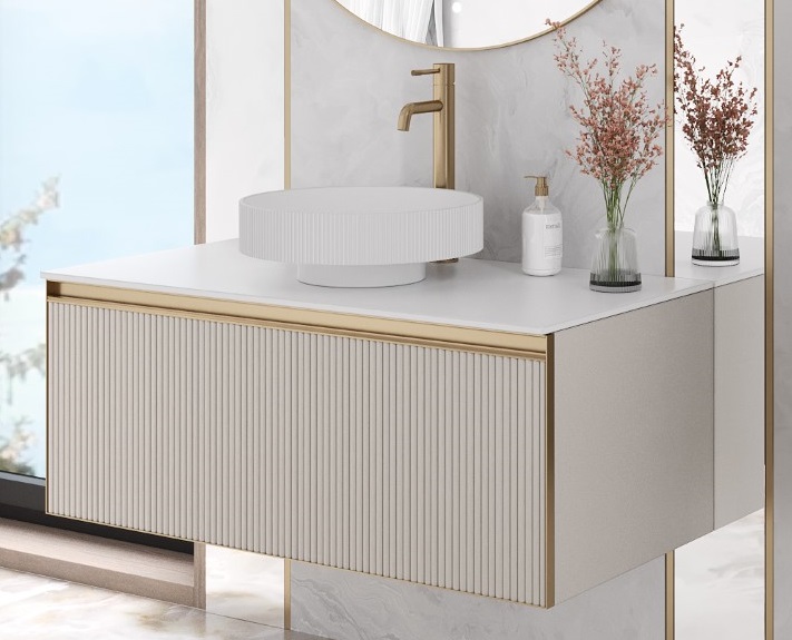 

Тумба со столешницей Armadi Art Quatro 100 подвесная, cashmere fuga/золото матовое, Серый / золото, 790-M1-100-CM-RIB-MG