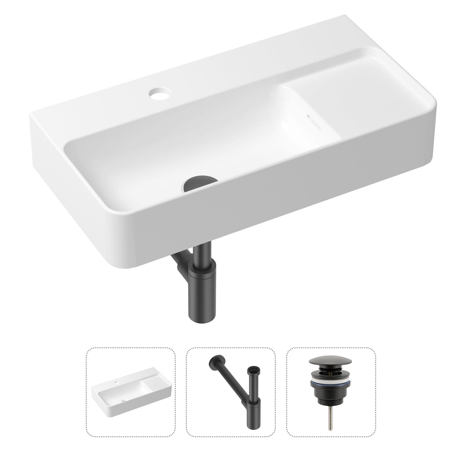 

Комплект 3 в 1 Lavinia Boho Bathroom Sink 21520495: накладная фарфоровая раковина 60 см, металлический сифон, донный клапан, Белый, 21520495