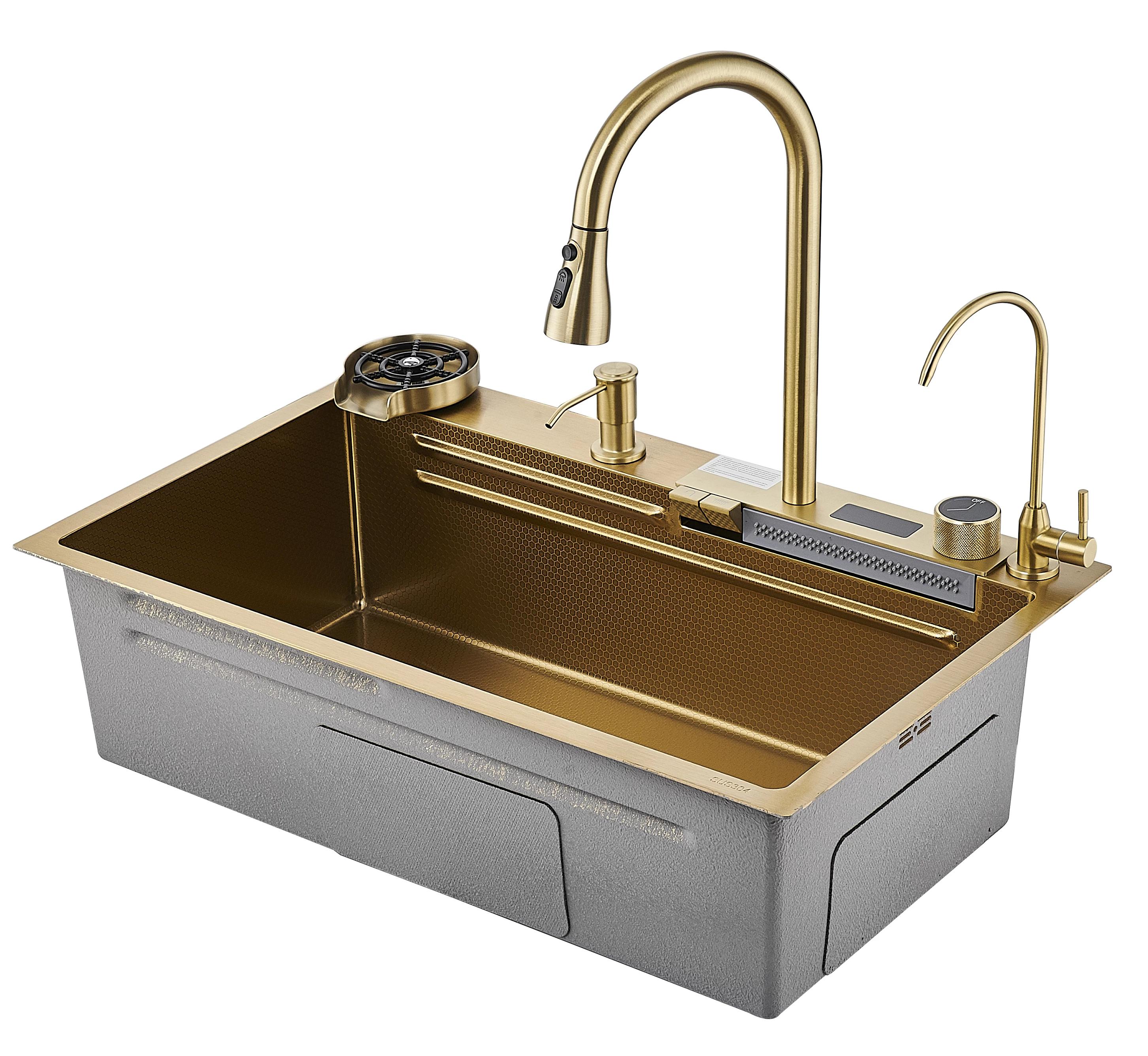

Мойка кухонная Savol S-SC002C многофункциональная, с водопадом, золото матовое, S-SC002C