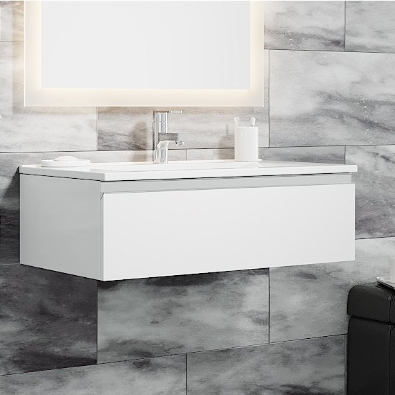 

Тумба с раковиной SanVit Авеню-1 100 подвесная, 1 ящик, белая, Авеню 1 100