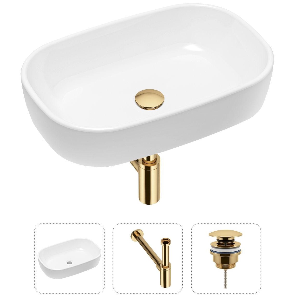 

Комплект 3 в 1 Lavinia Boho Bathroom Sink 21520010: накладная фарфоровая раковина 54 см, металлический сифон, донный клапан, Белый, 21520010