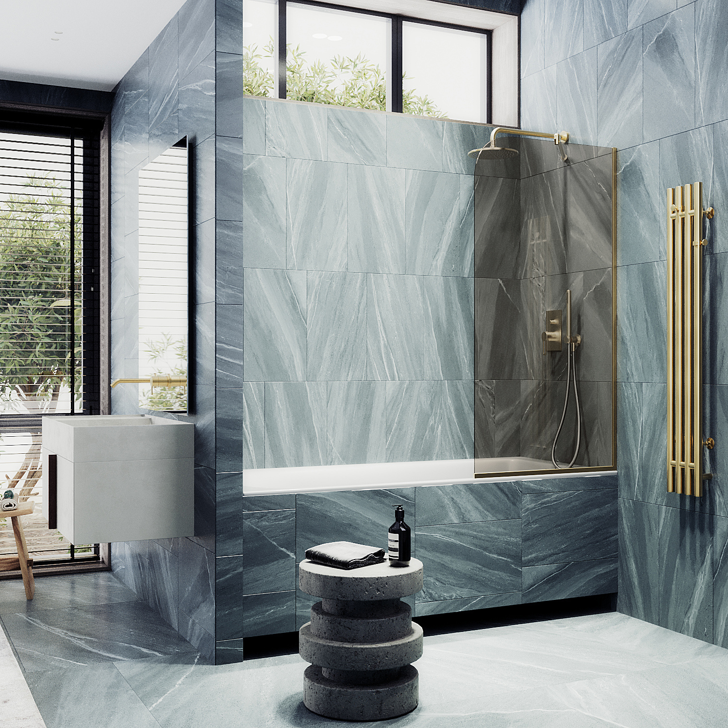 

Шторка на ванну Maybah Glass MGV-250-3у 30х140 см, профиль золото, стекло бронза, MGV-250-3у