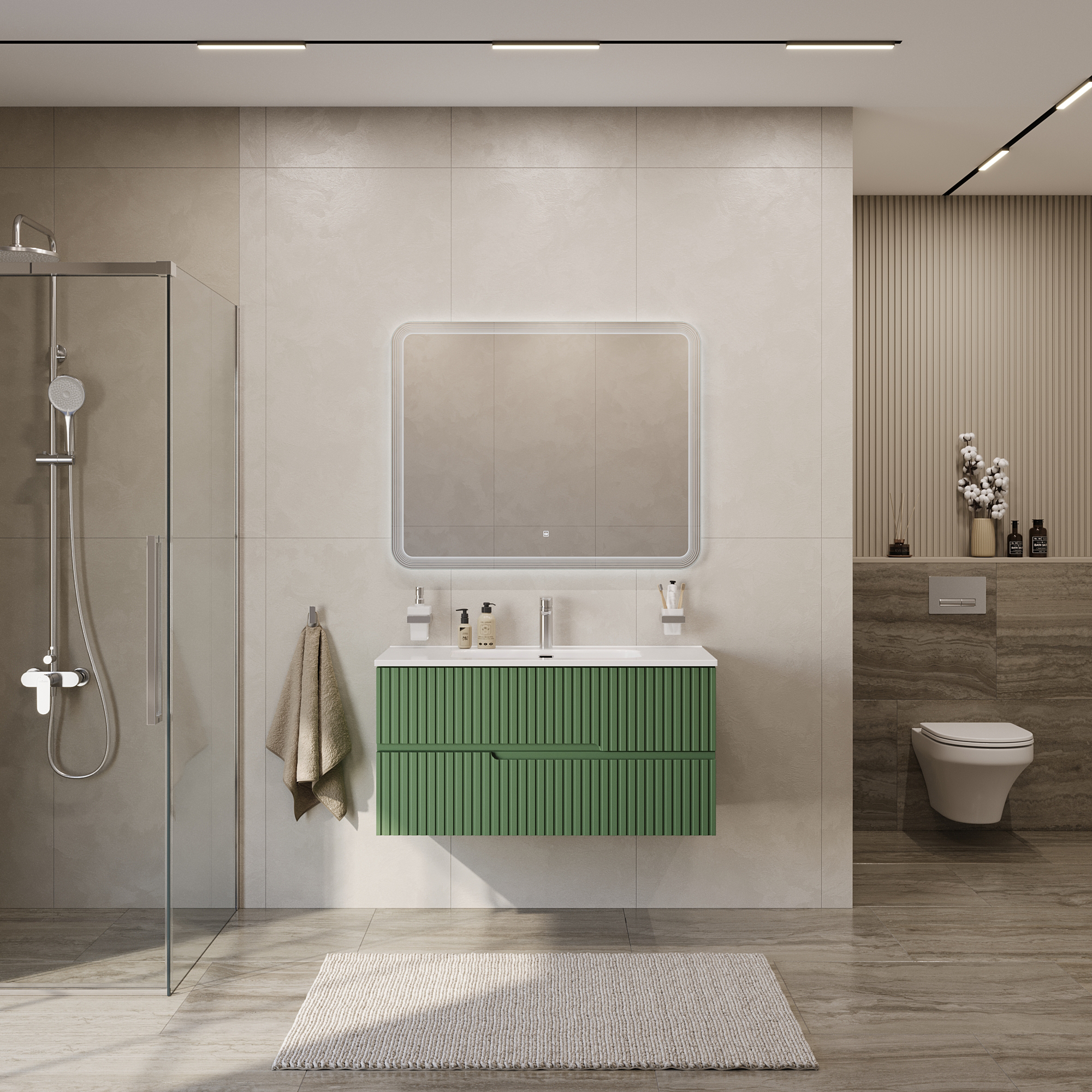 

Мебель для ванной Cezares Duet-N 100 подвесная, 2 ящика, фисташковый софт (раковина CZR-8095-100), Зеленый матовый, DUET-N-1000-2C-SO-PS-P