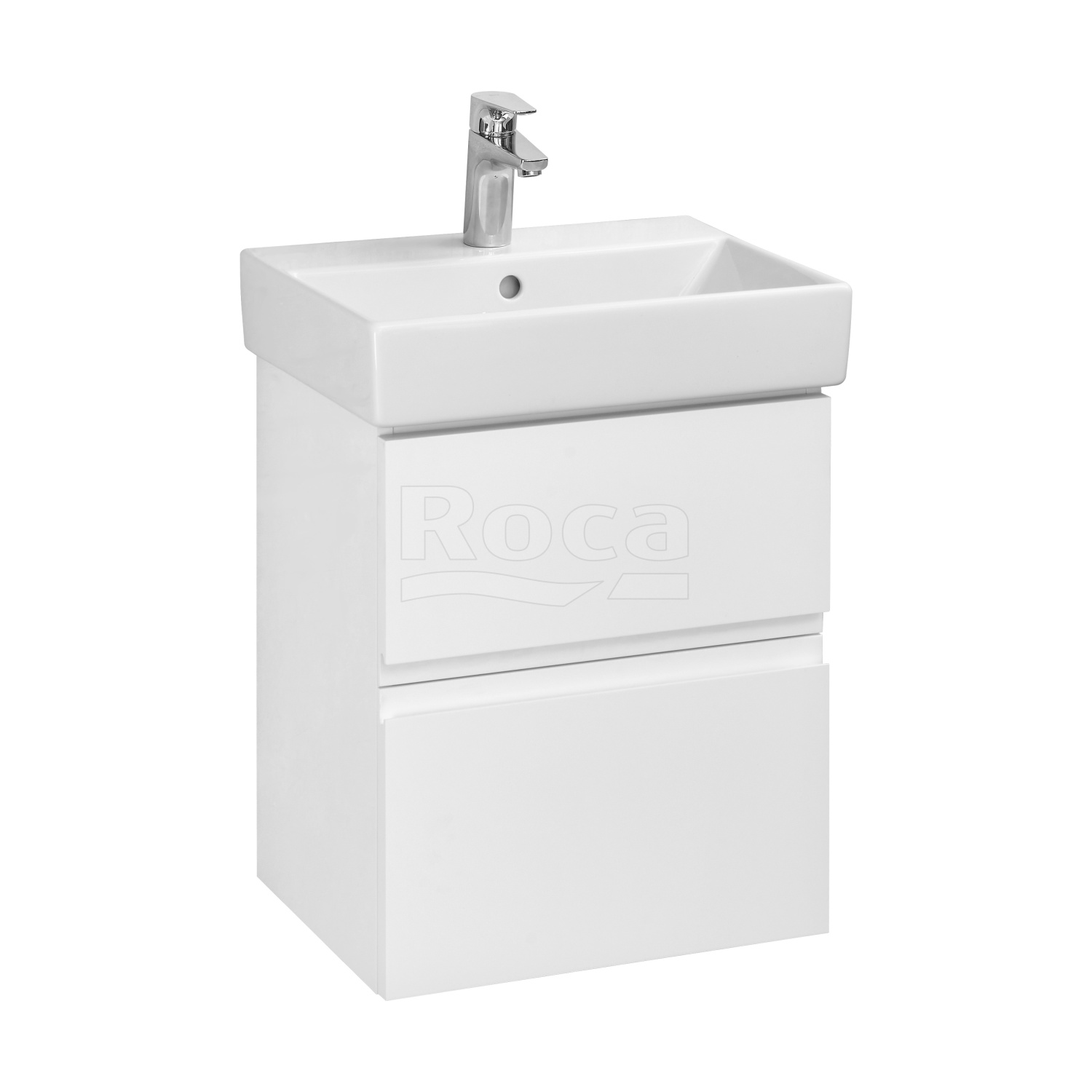 

Тумба с раковиной Roca Oleta 50 подвесная, 2 ящика, белый матовый (раковина Jika Pure), A857638806 + 8.1242.5.000.104.1