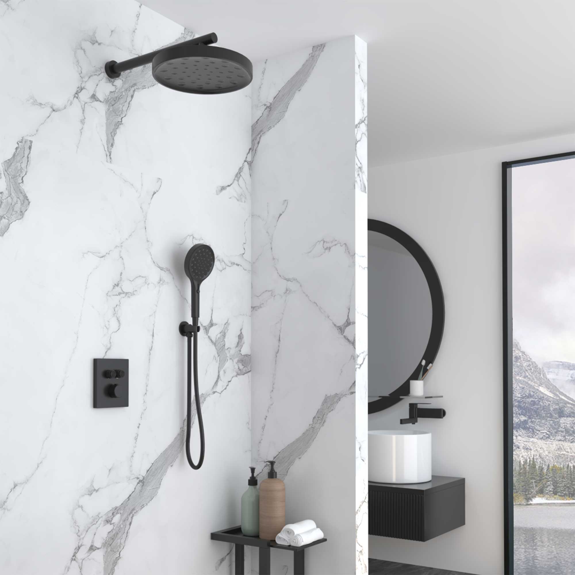 

Душевой комплект Vincea Inspire VSFW-3I21MT2 встраиваемый, термостатический, двухрежимный, Черный / белый, VSFW-3I21MT2MB