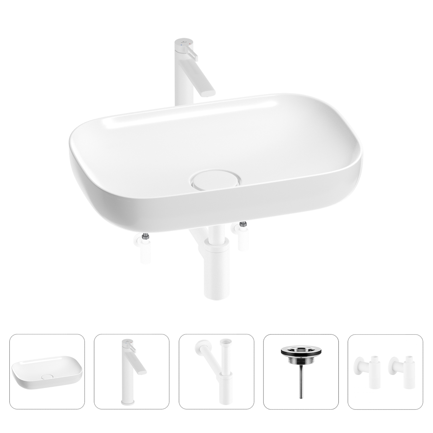 

Раковина для ванной Wellsee Croquis 201003960 в наборе 5 в 1, Белый, 201003960