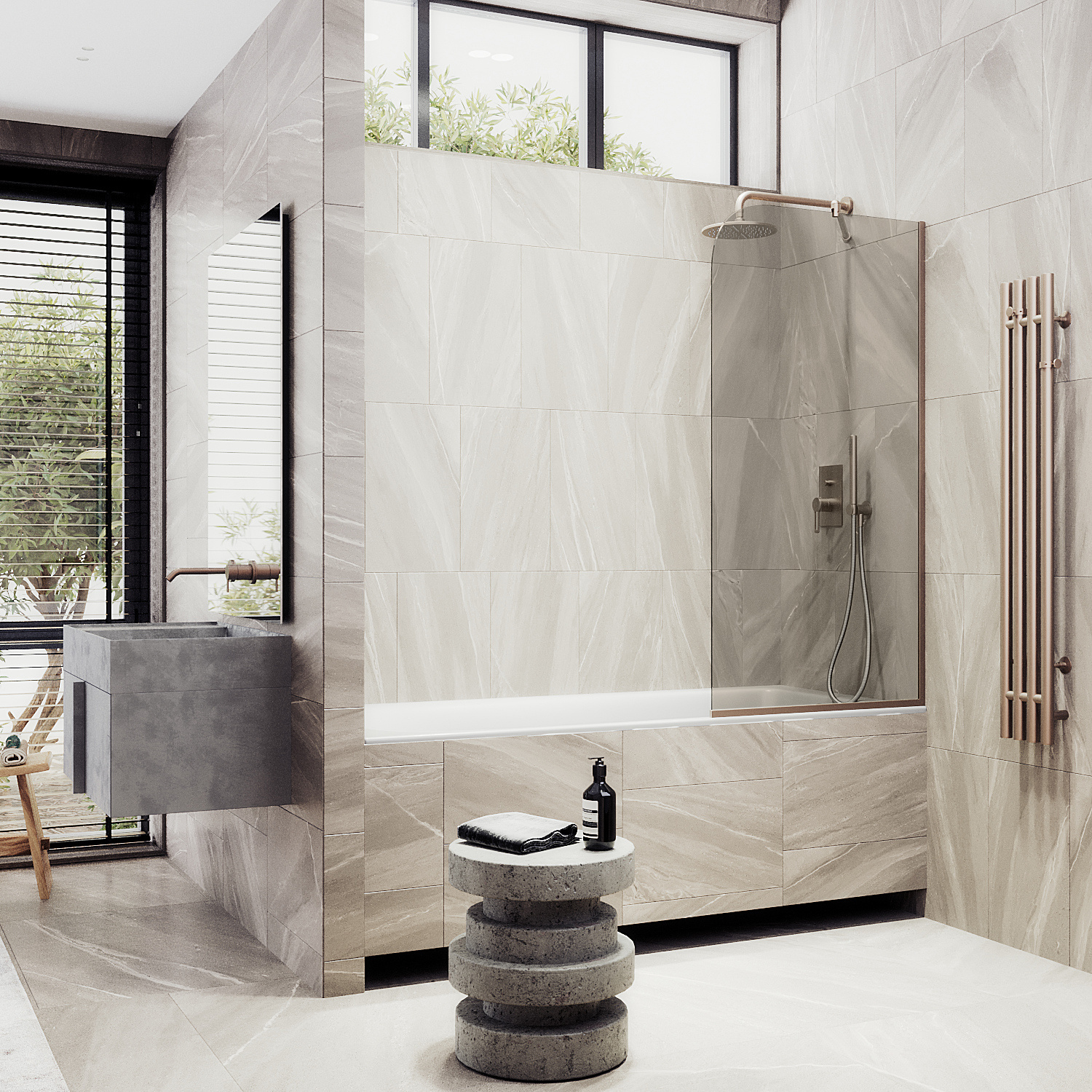 

Шторка на ванну Maybah Glass MGV-250-2у 30х140 см, профиль бронза, стекло бронза, MGV-250-2у